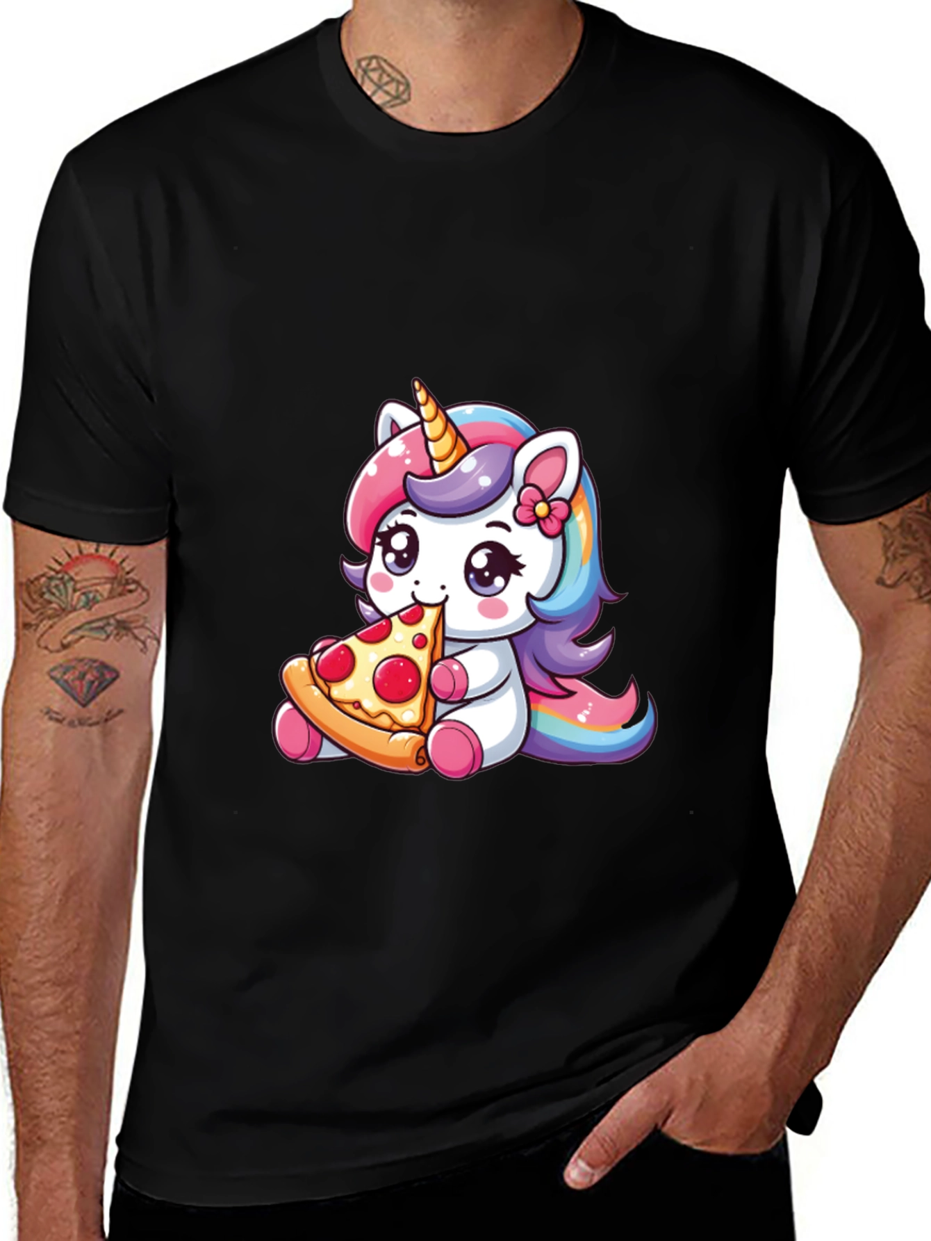 Variant 3 of Unicorn Eating Pizza Black T-Shirt