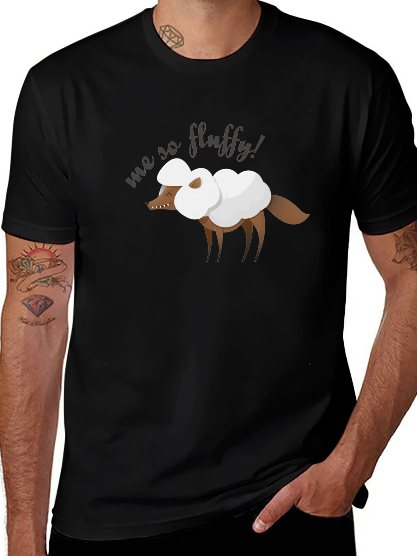 Variant 17 of Funny "Me So Fluffy" Wolf Black T-Shirt