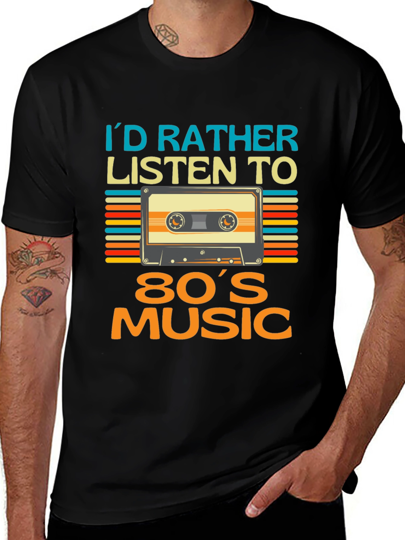 Black Retro 80s Music T-Shirt main image