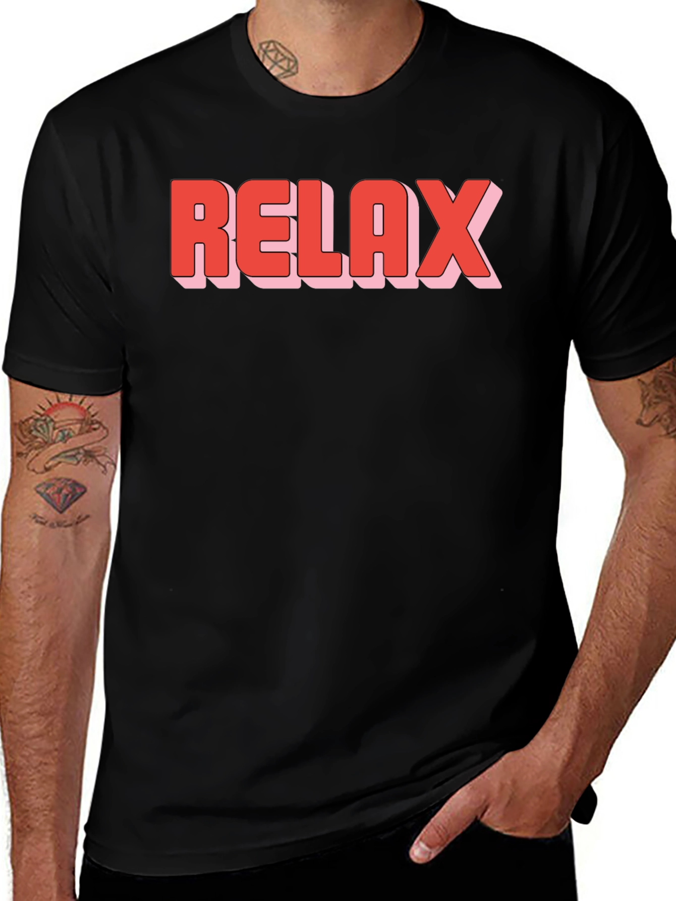 Variant 20 of Relax Graphic T-Shirt - Black Cotton Casual Tee