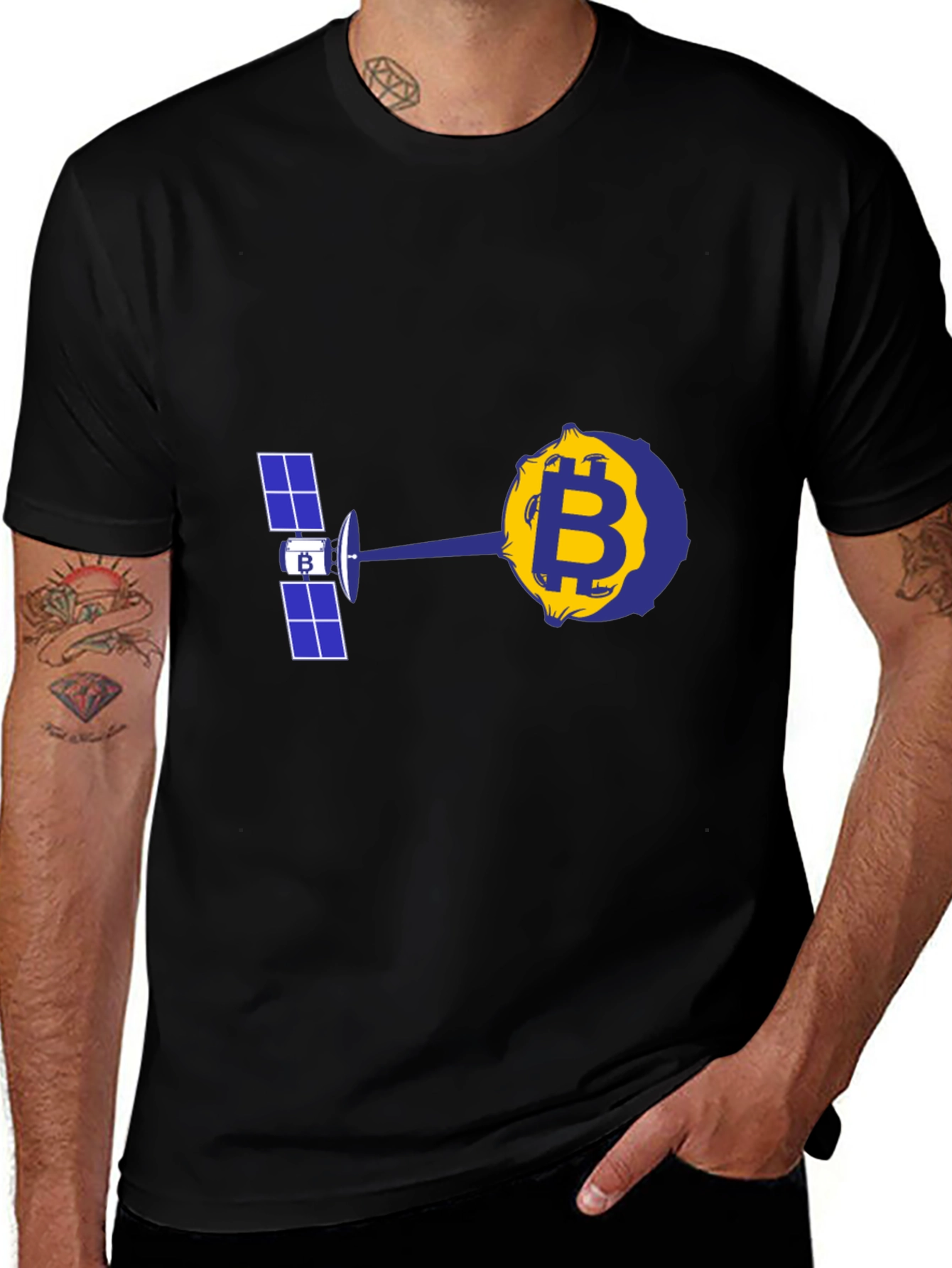 Black Bitcoin Satellite T-Shirt - Crypto Design main image