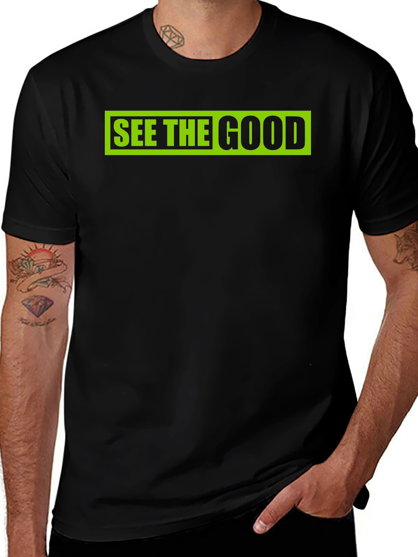 Variant 4 of See The Good Graphic Tee - Black Cotton Casual T-Shirt
