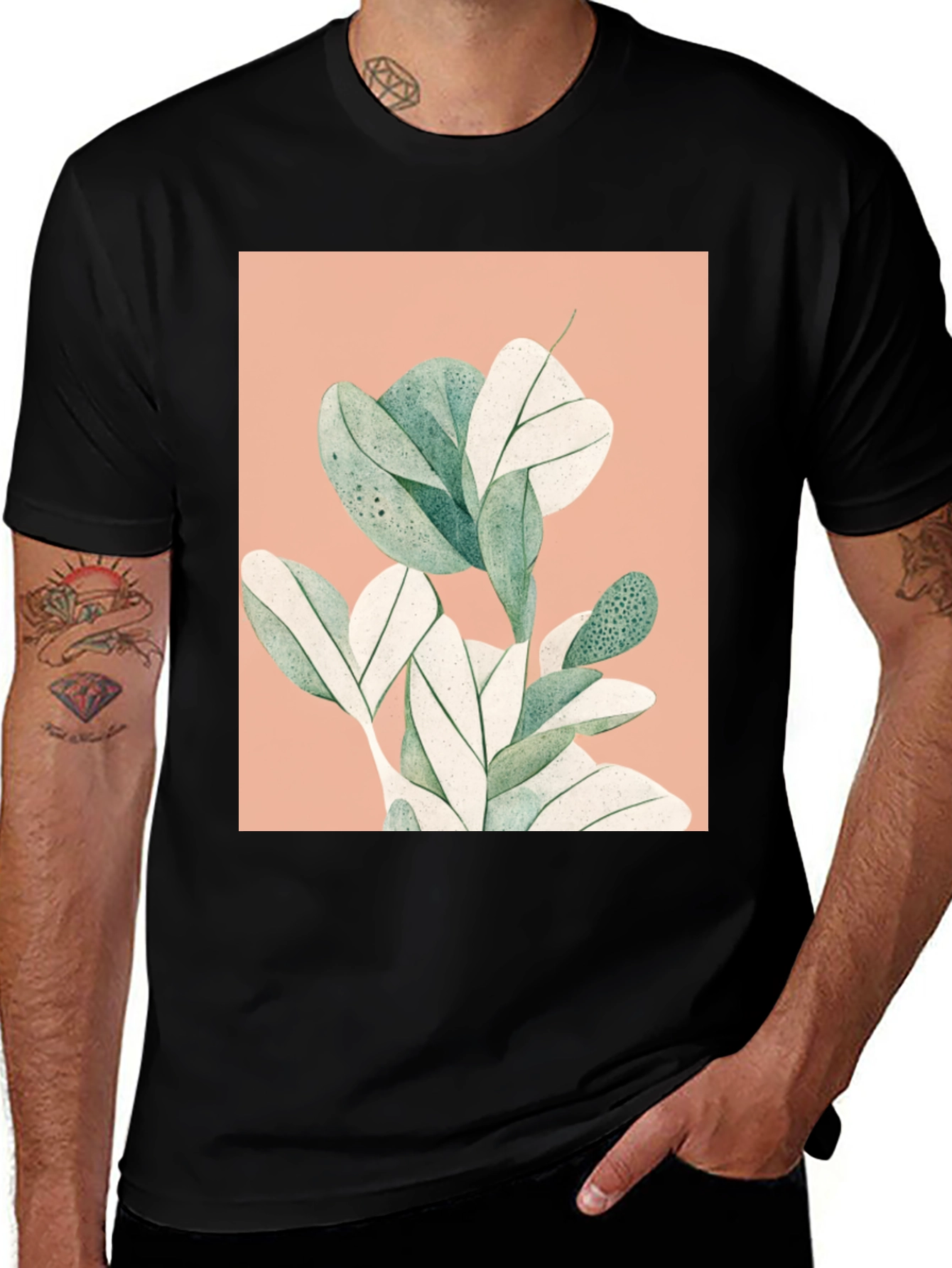 Variant 27 of Botanical Print Black T-Shirt