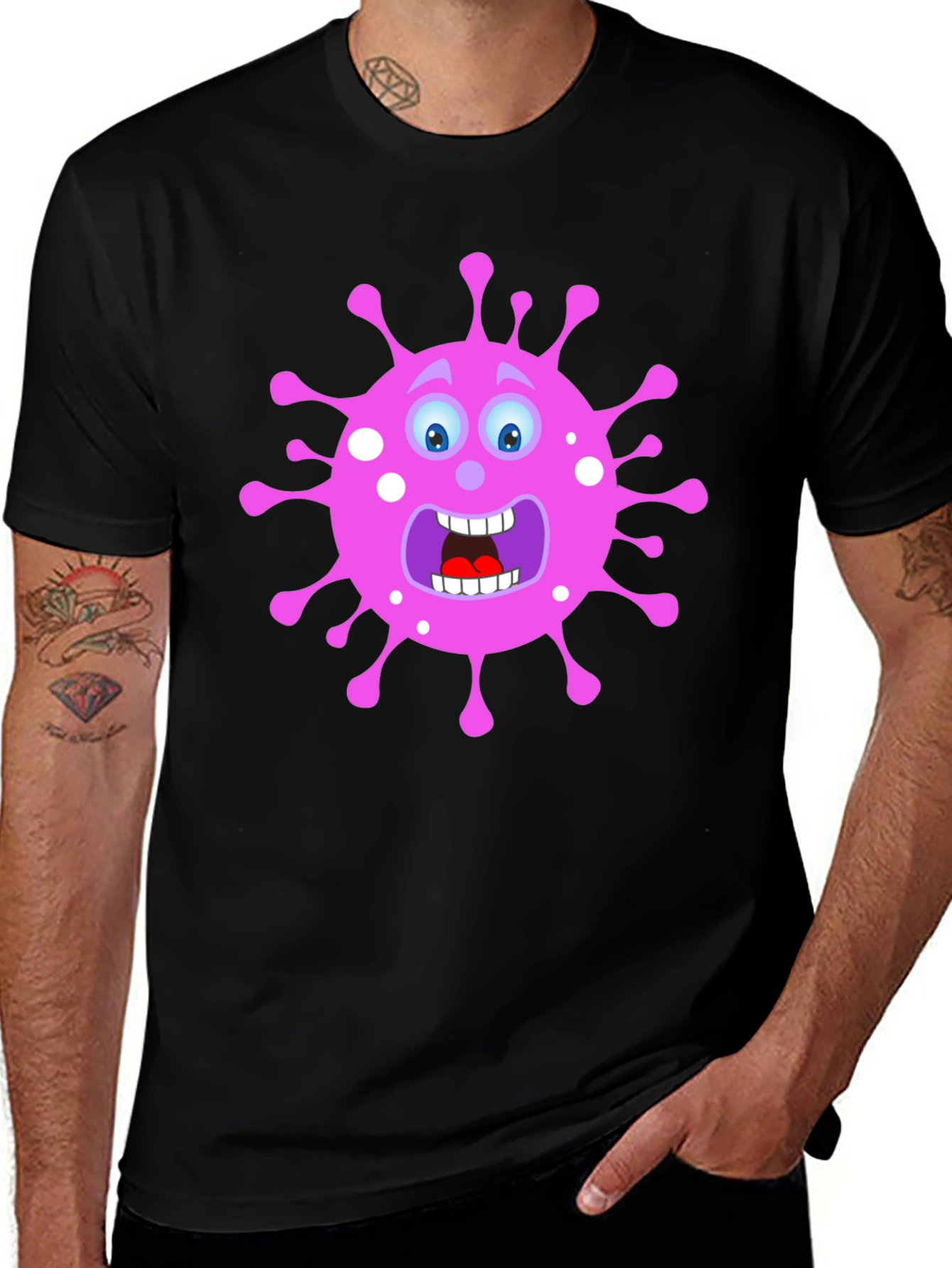 Variant 4 of Coronavirus Cartoon Graphic Black T-Shirt