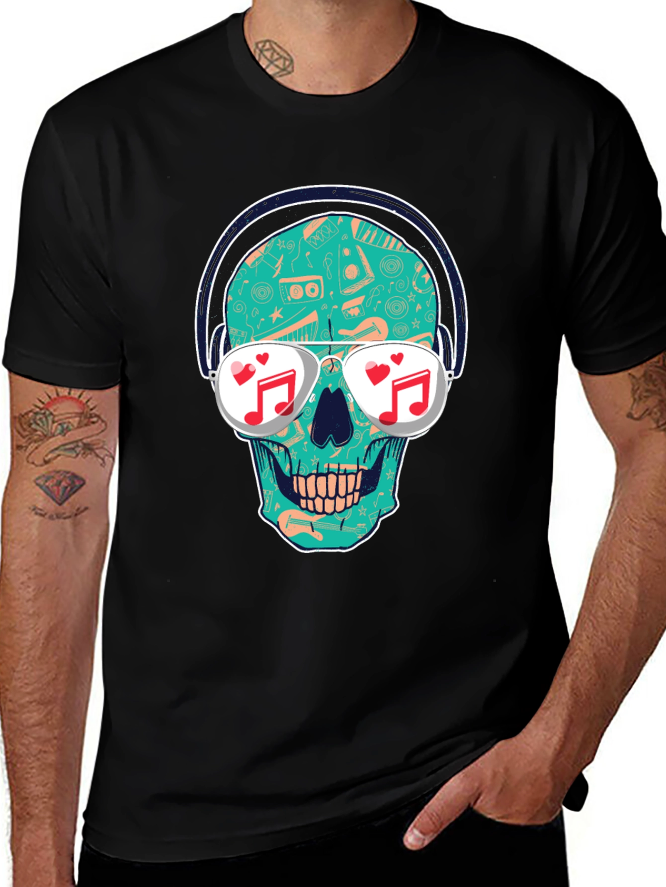 Skull with Headphones Graphic T-Shirt