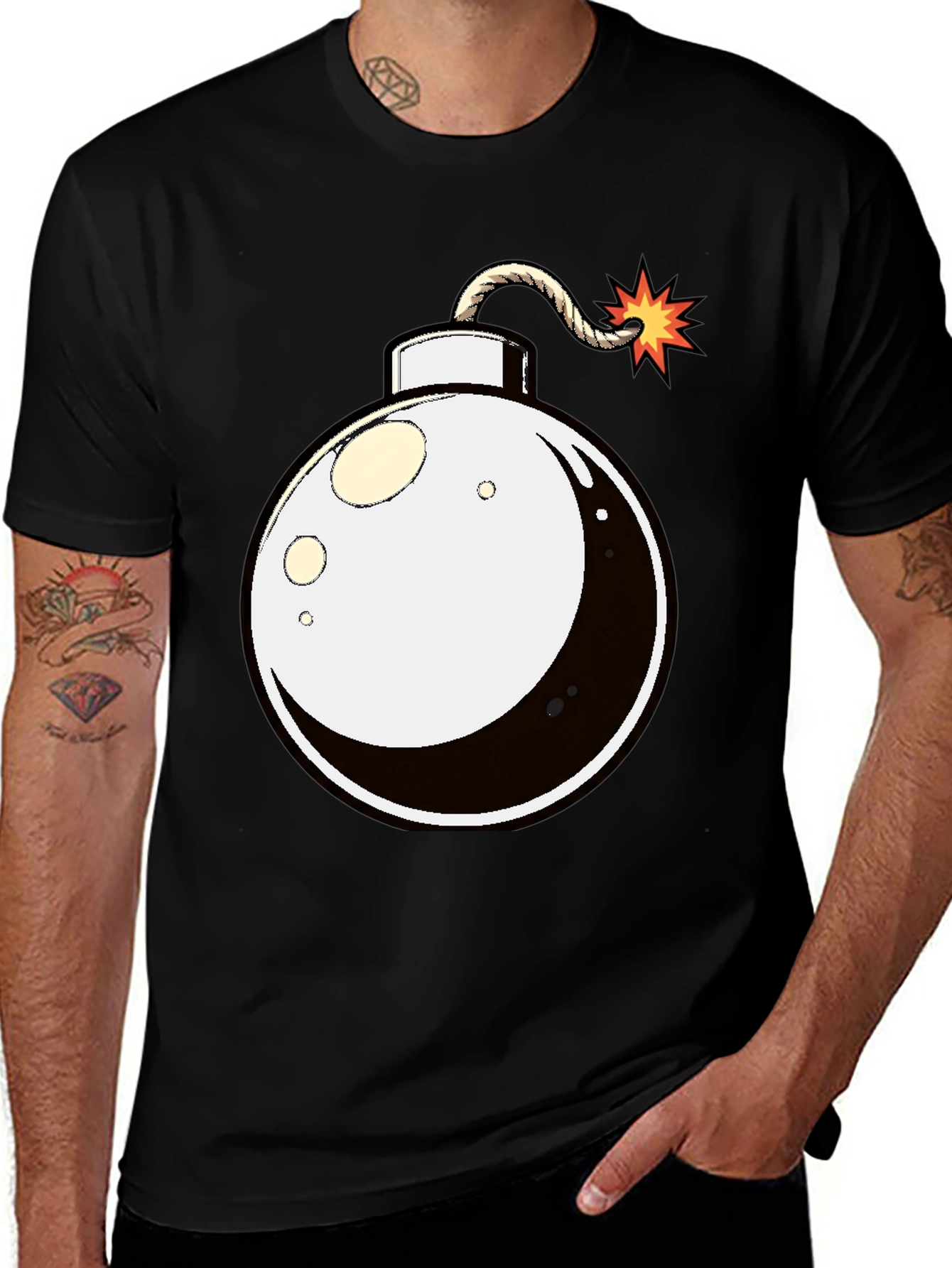 Variant 26 of Cartoon Bomb Graphic Tee - Black Cotton T-Shirt