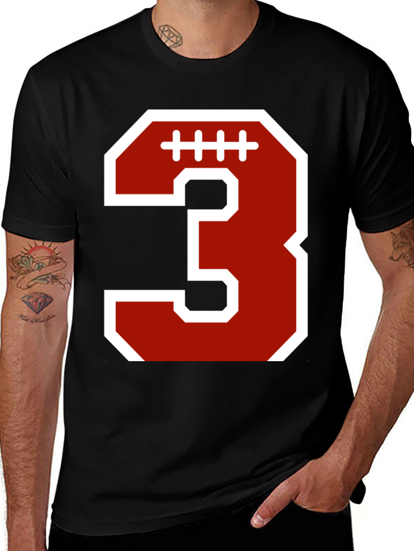 Variant 8 of Football Number 3 T-Shirt - Black