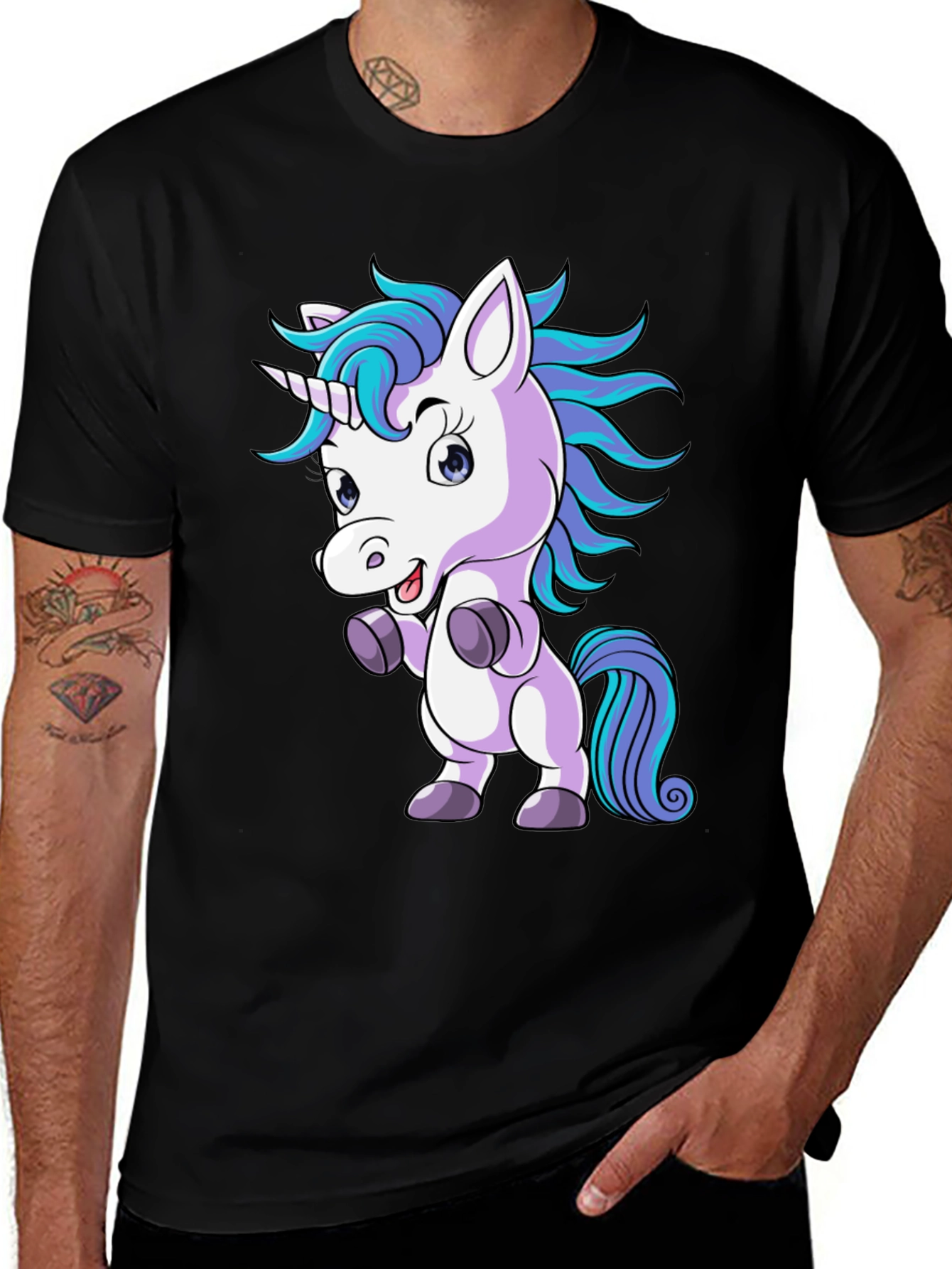 Variant 25 of Unicorn Graphic Tee - Black Cotton Shirt