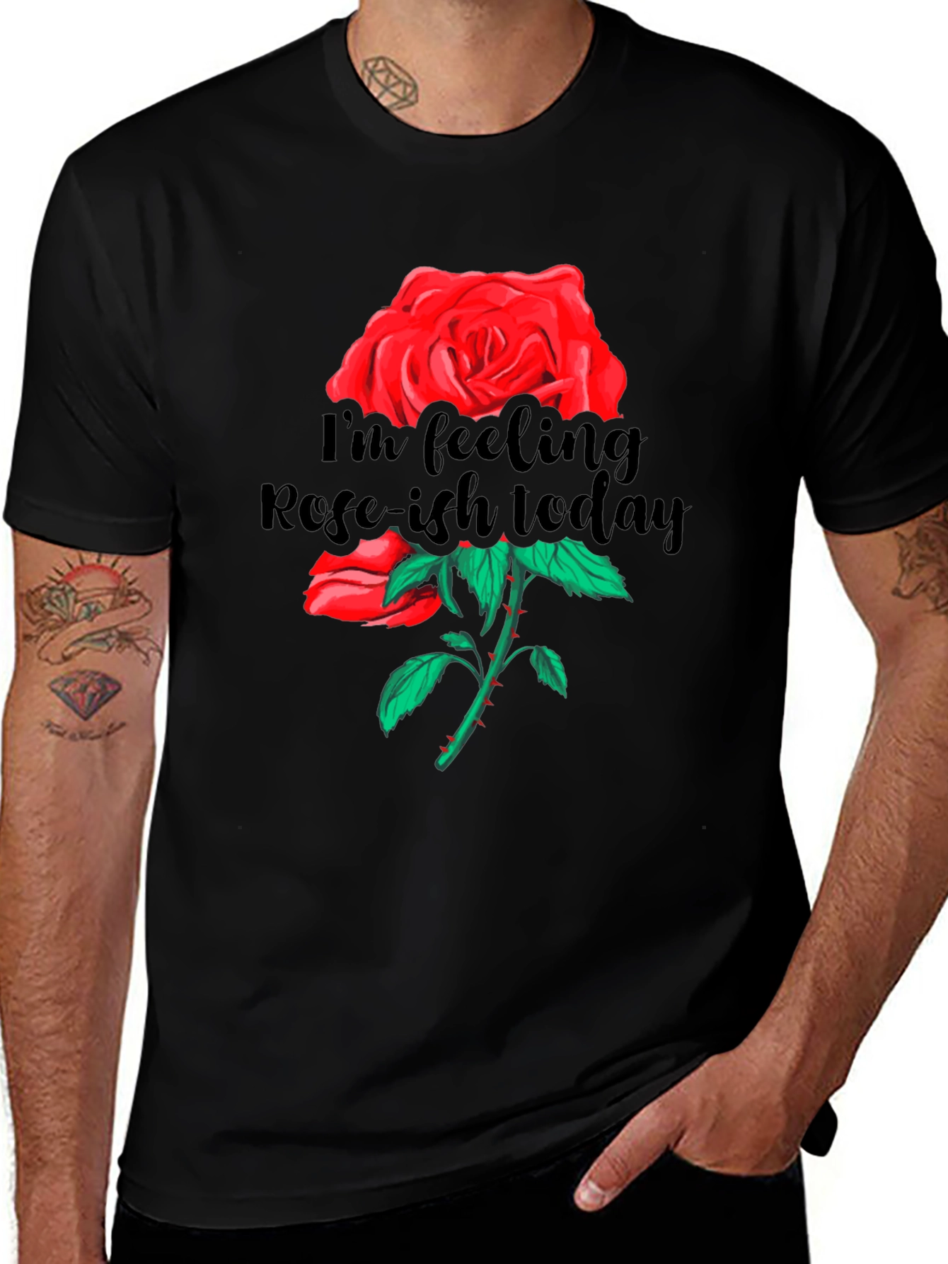 "Rose-ish Today" Graphic Black T-Shirt