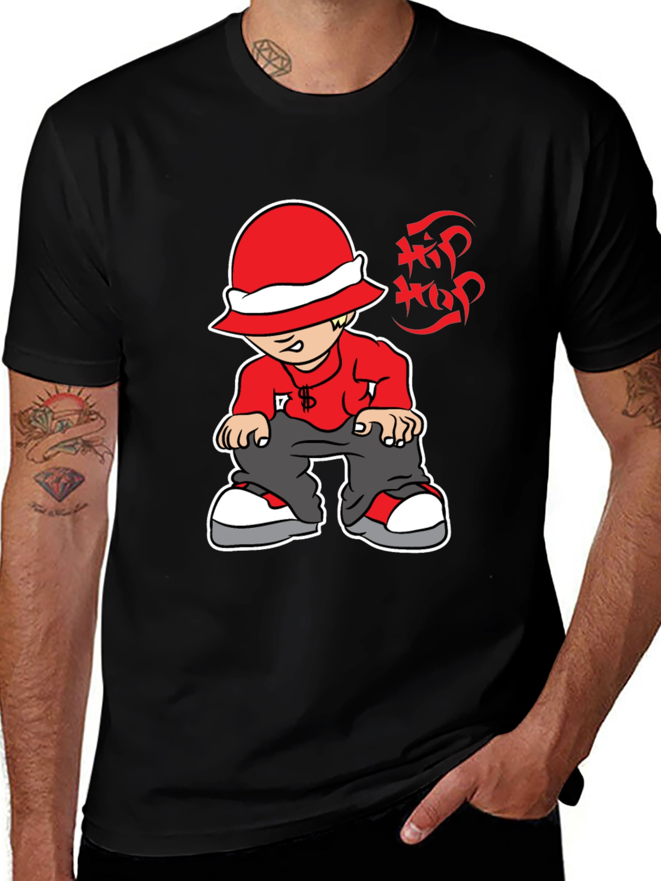 Variant 14 of Hip Hop Cartoon Graphic Black T-Shirt