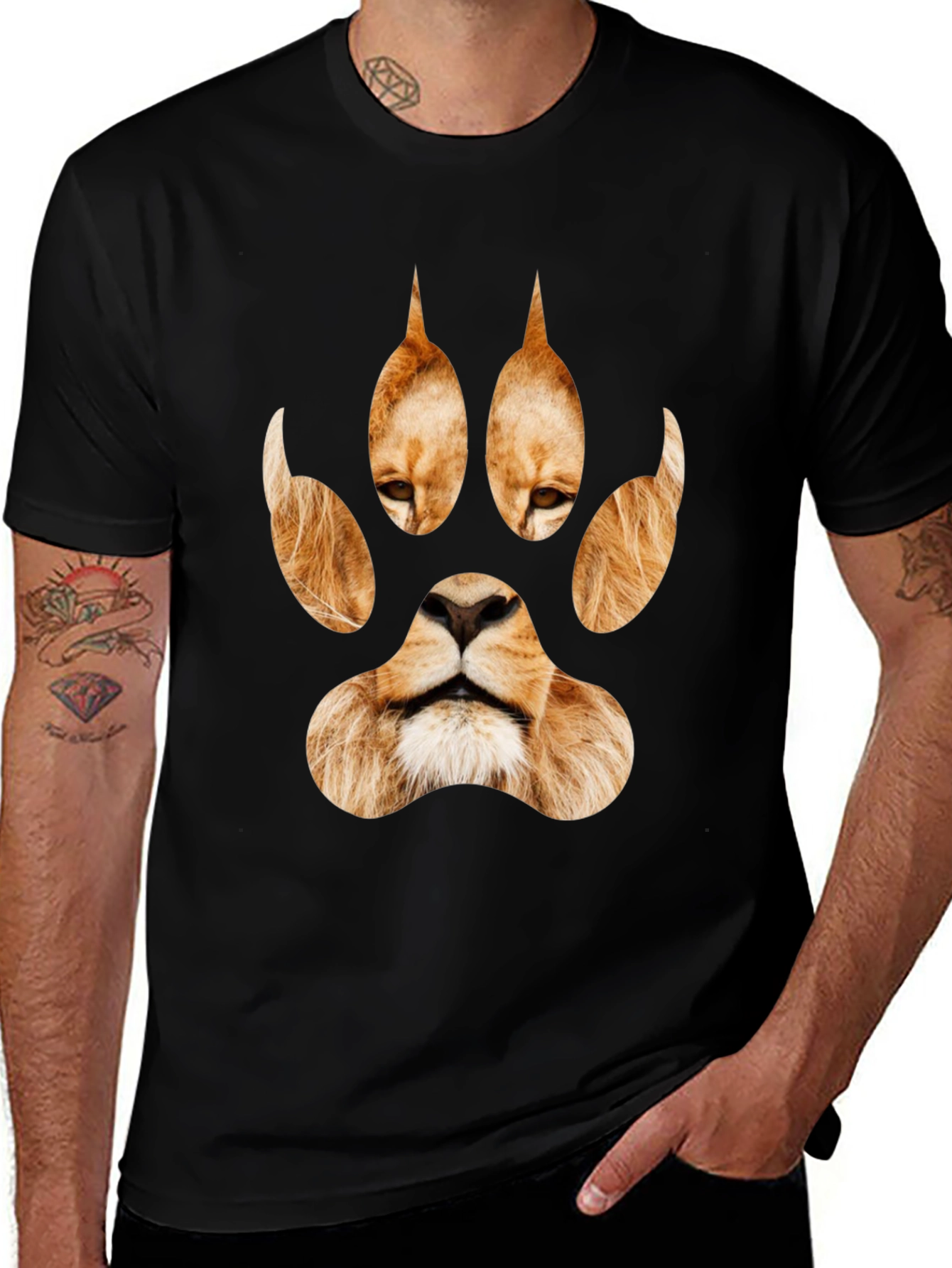 Variant 5 of Lion Paw Print Graphic Tee - Black