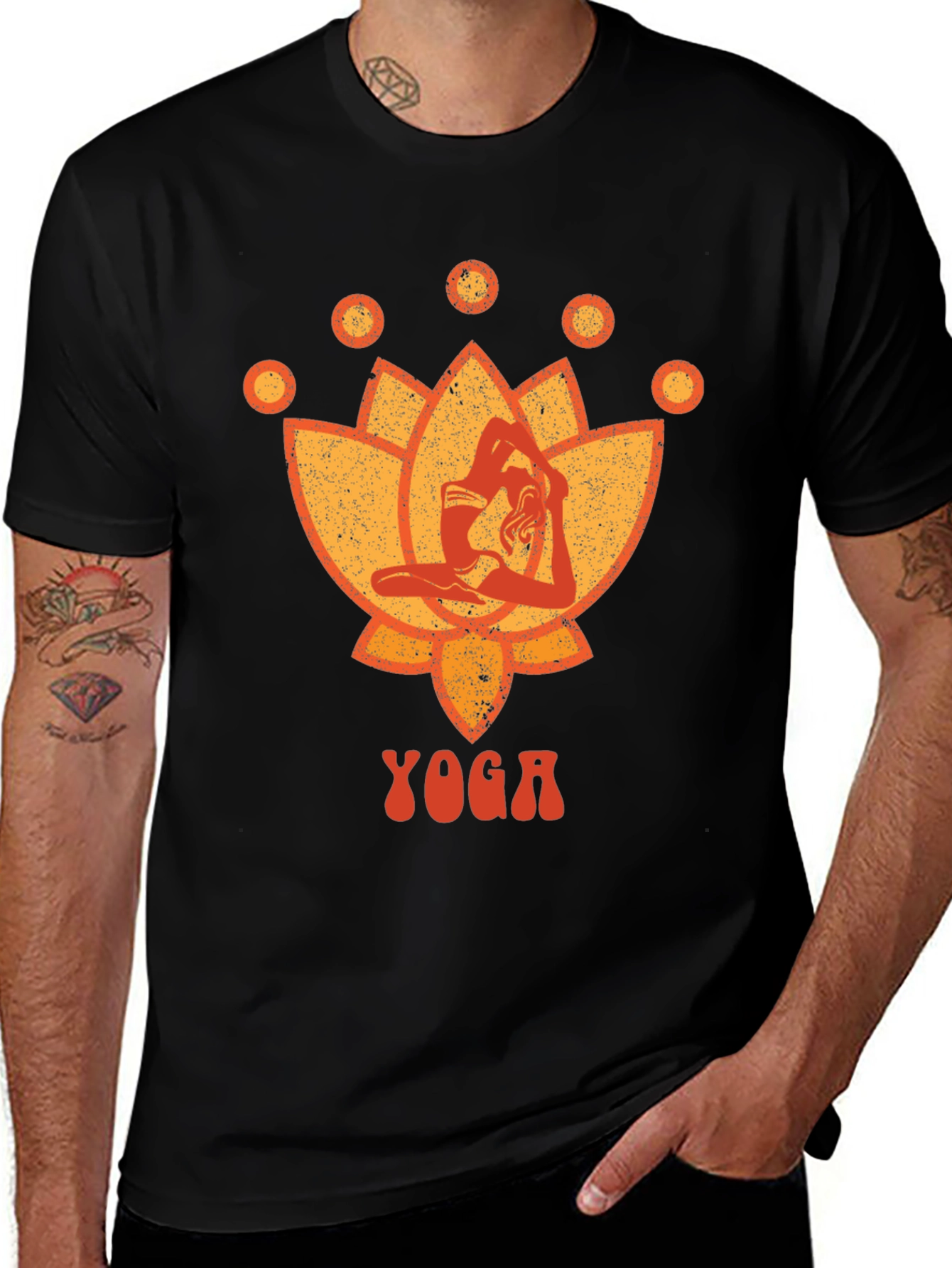 Variant 27 of Yoga Lotus Graphic Tee - Black Cotton T-Shirt
