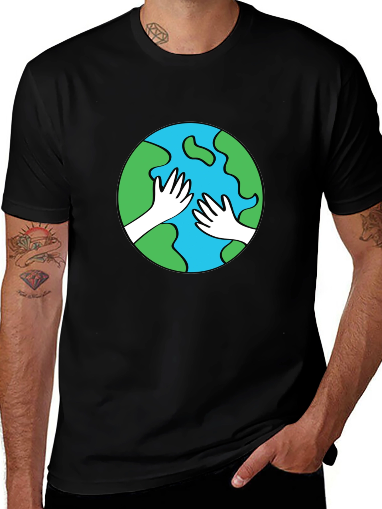 Variant 17 of Earth Hands Graphic Tee - Black Crew Neck Shirt