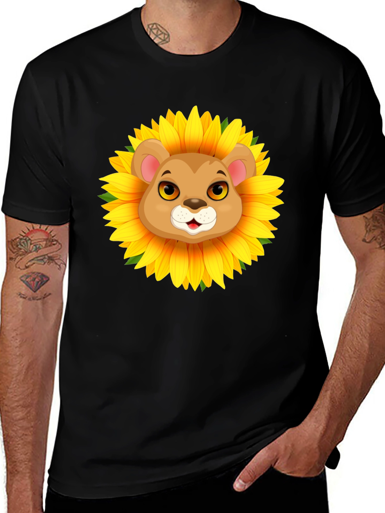 Lion Sunflower Graphic T-Shirt