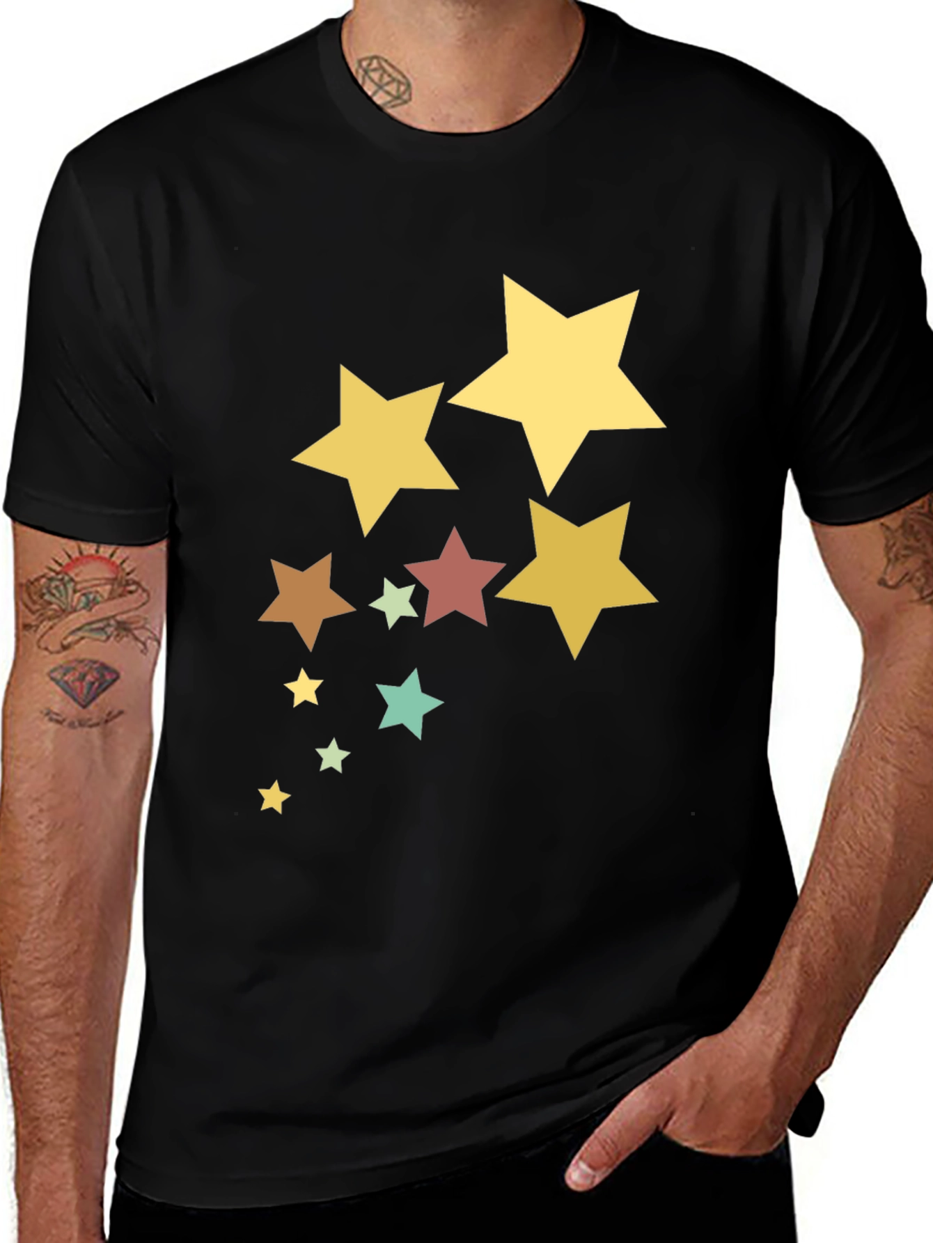 Variant 30 of Stylish Star Pattern Black T-Shirt