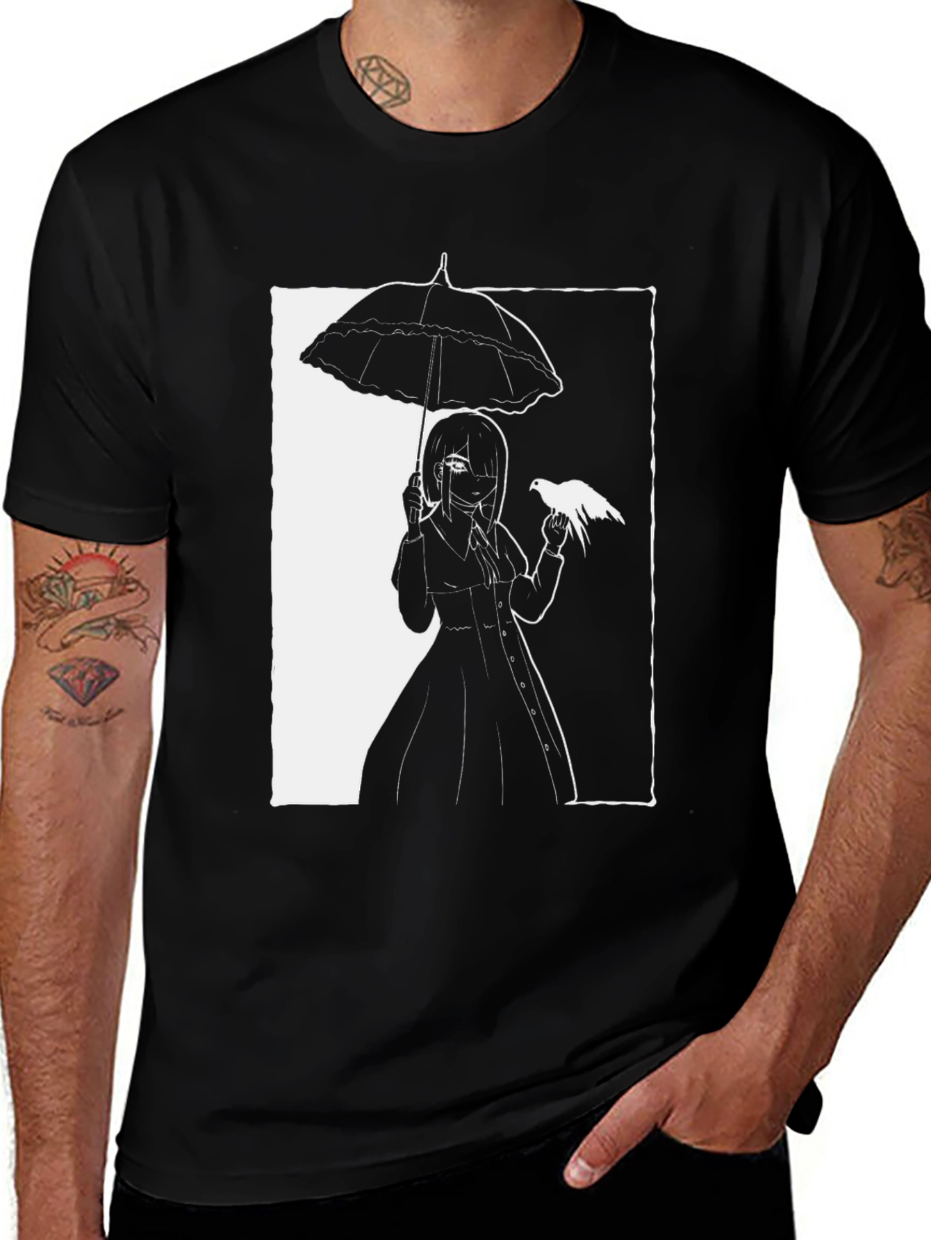 Variant 6 of Gothic Anime Girl with Crow T-Shirt