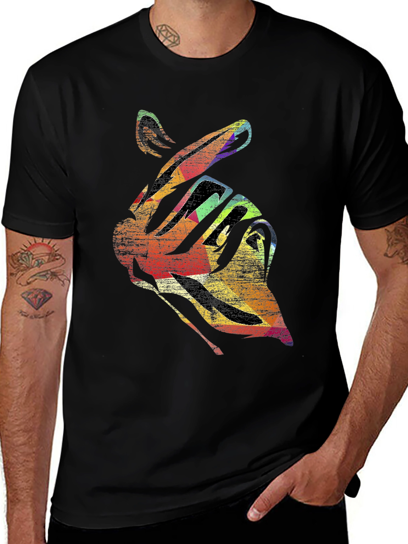 Variant 12 of Colorful Heart Finger Gesture Black T-Shirt