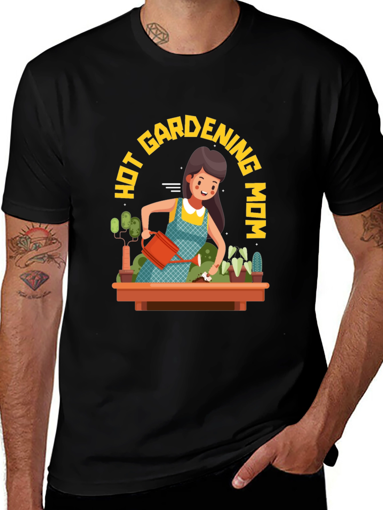 Variant 21 of Hot Gardening Mom T-Shirt - Black Graphic Tee