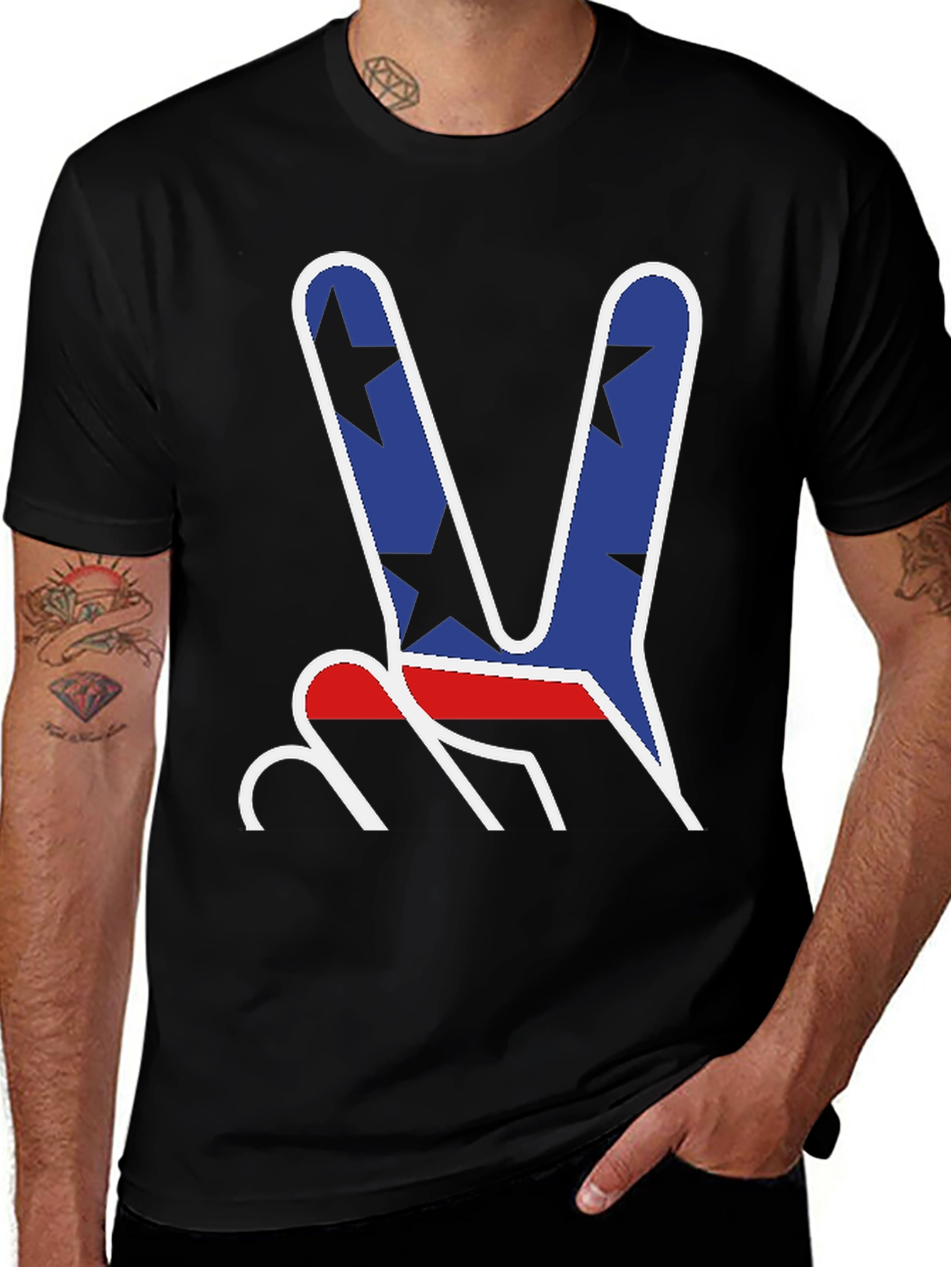 Variant 16 of Peace Sign T-Shirt: Blue Stars and Red Stripe