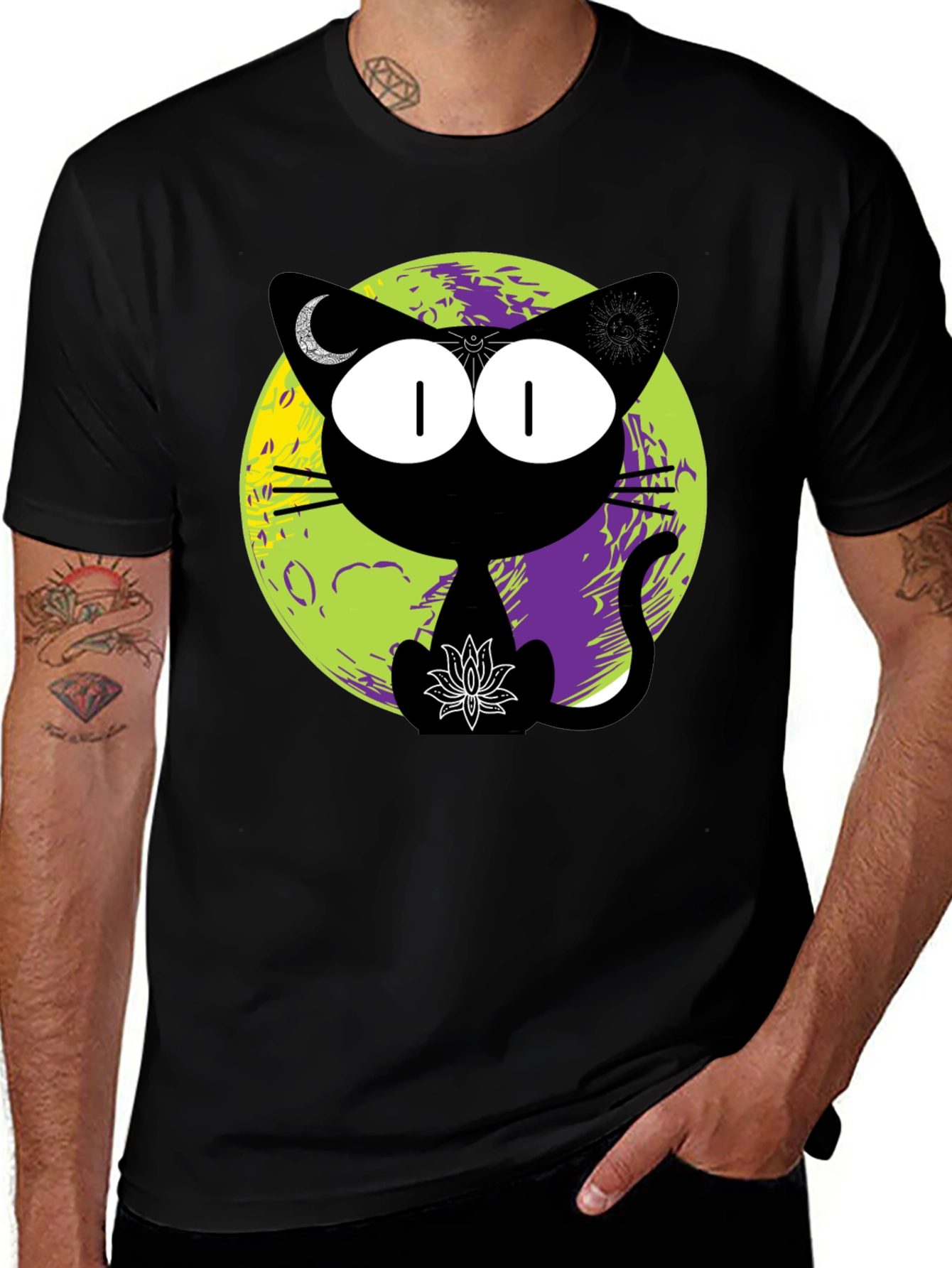 Variant 22 of Mystic Moon Cat Graphic Tee - Stylish Unisex Black T-Shirt