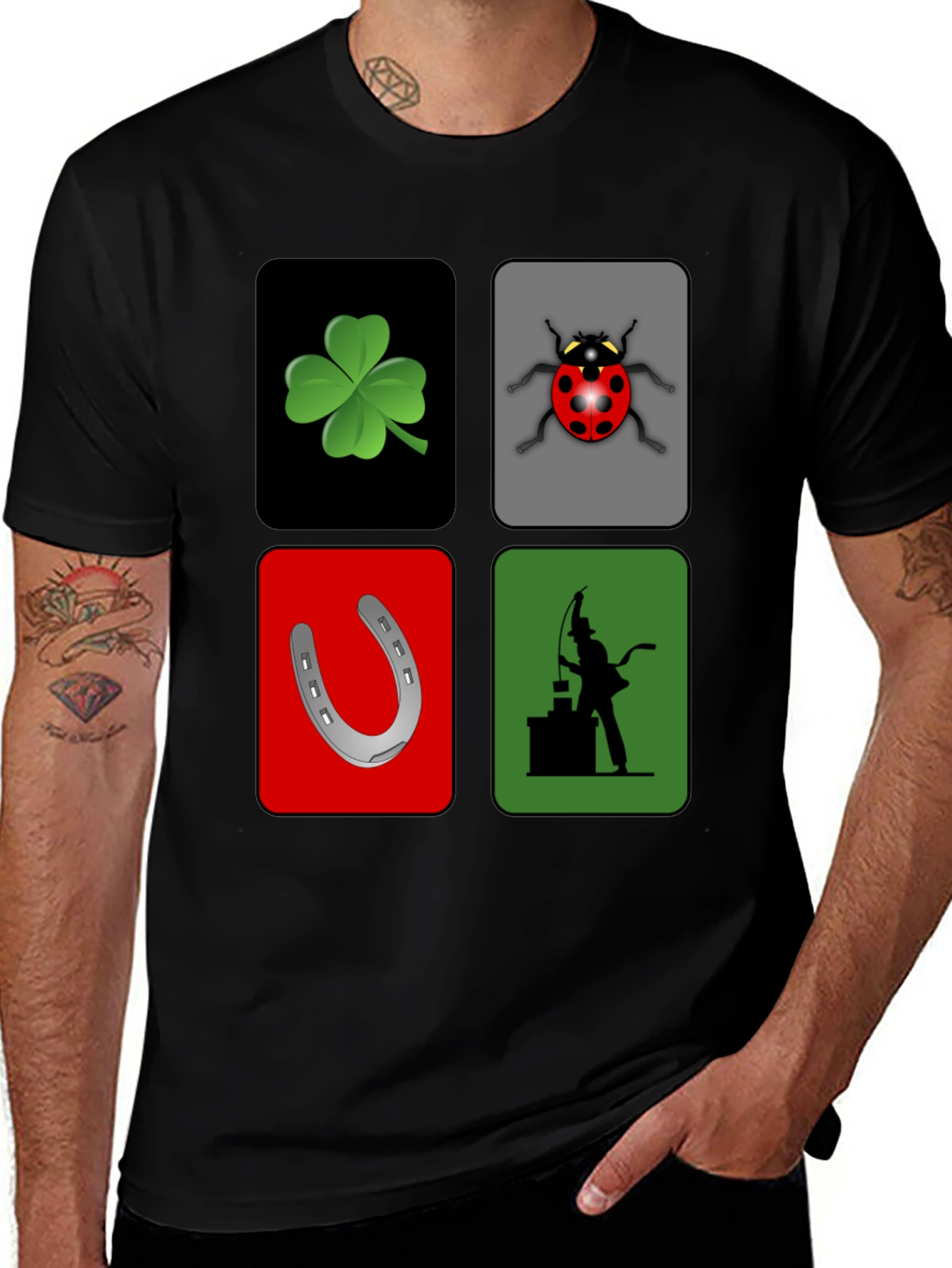 Variant 9 of Lucky Charm Graphic T-Shirt - Clover, Ladybug, Horseshoe