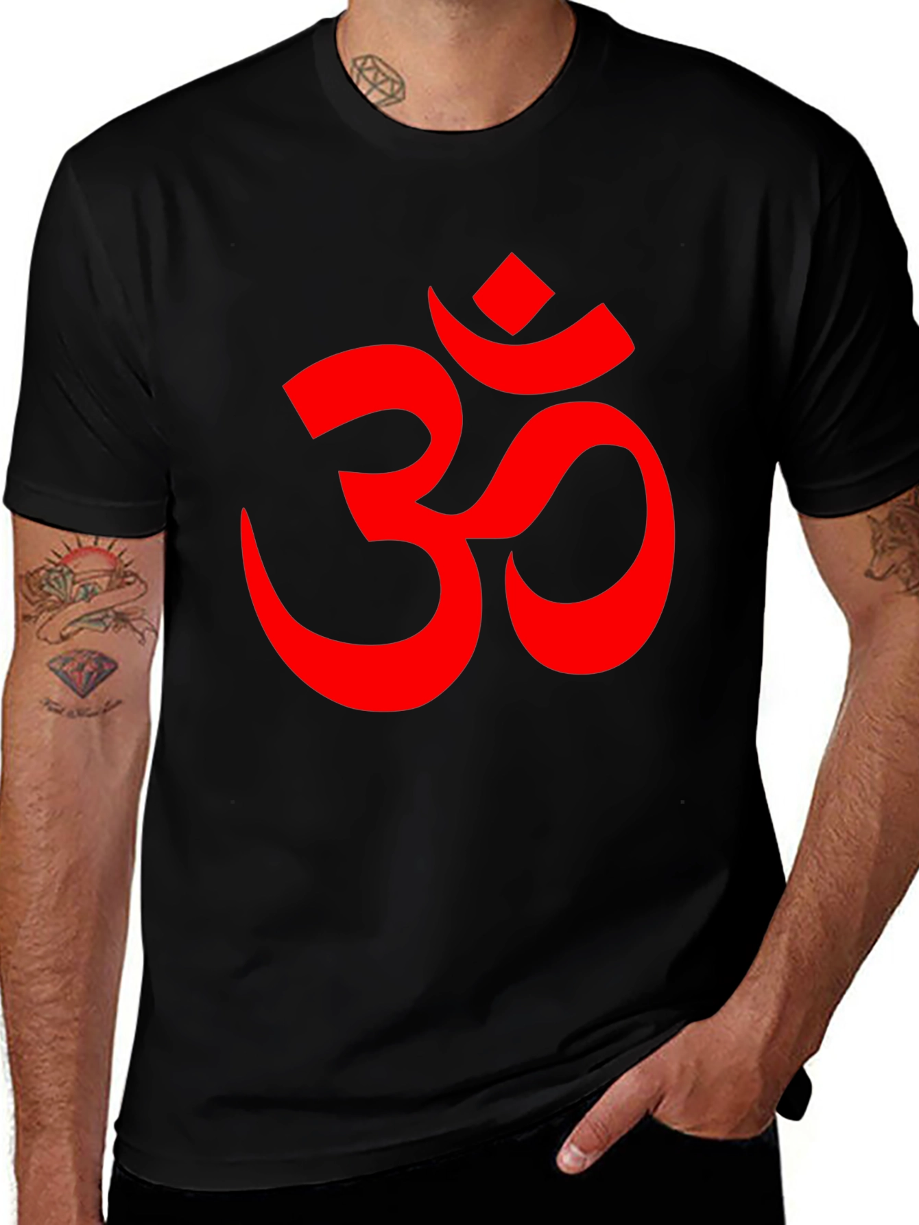 Variant 9 of Om Symbol Graphic Tee -  Black T-Shirt with Red Print