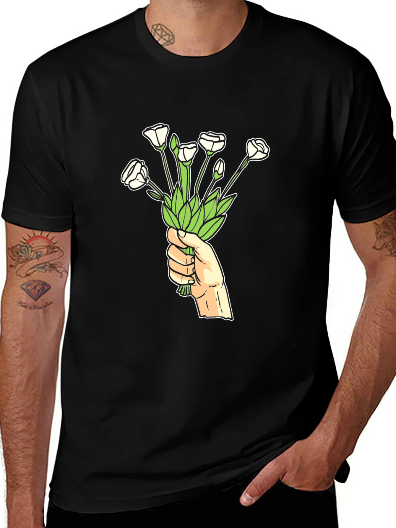 Variant 3 of Floral Hand T-Shirt - Black