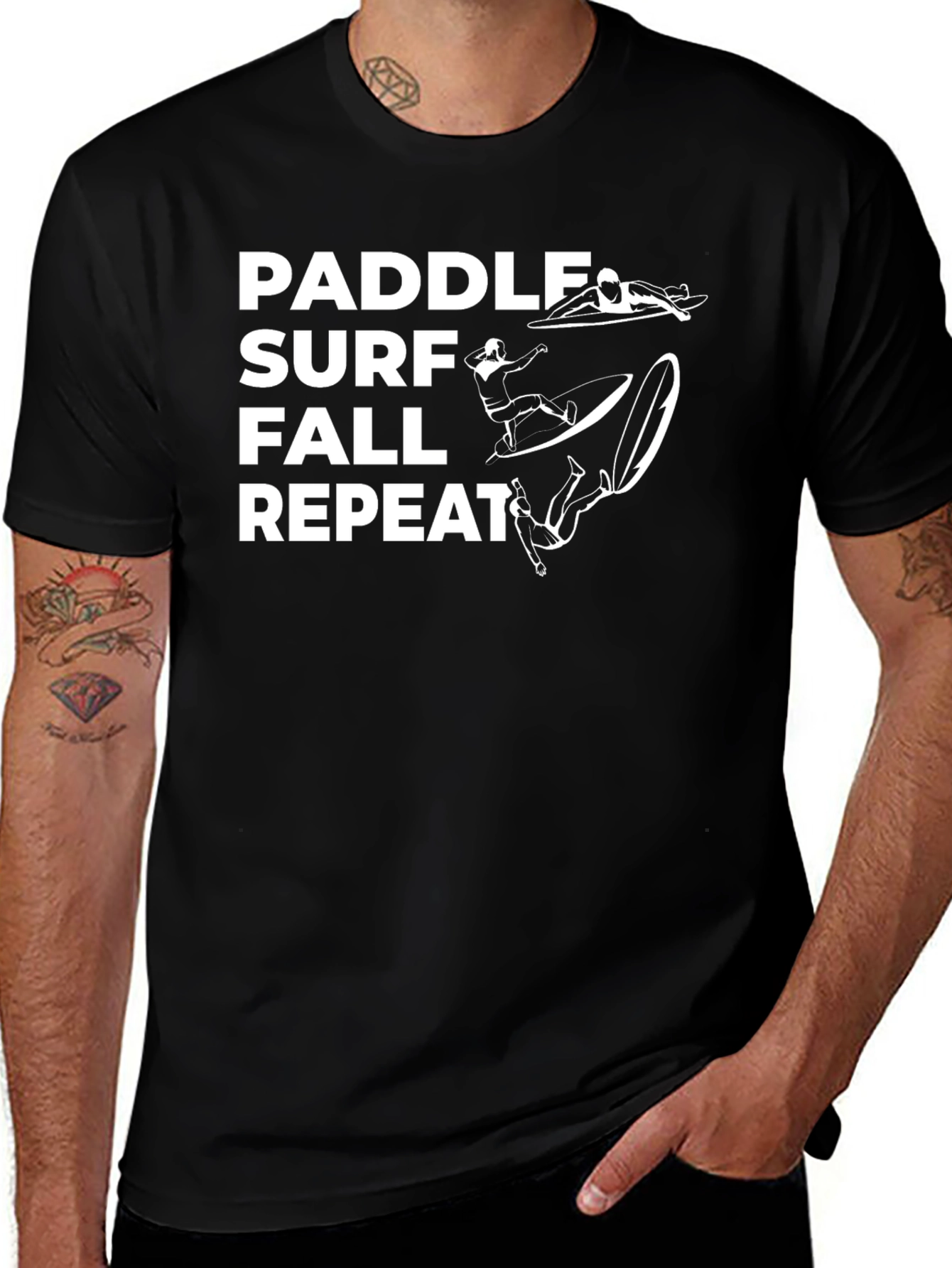 Paddle Surf Fall Repeat Black T-Shirt