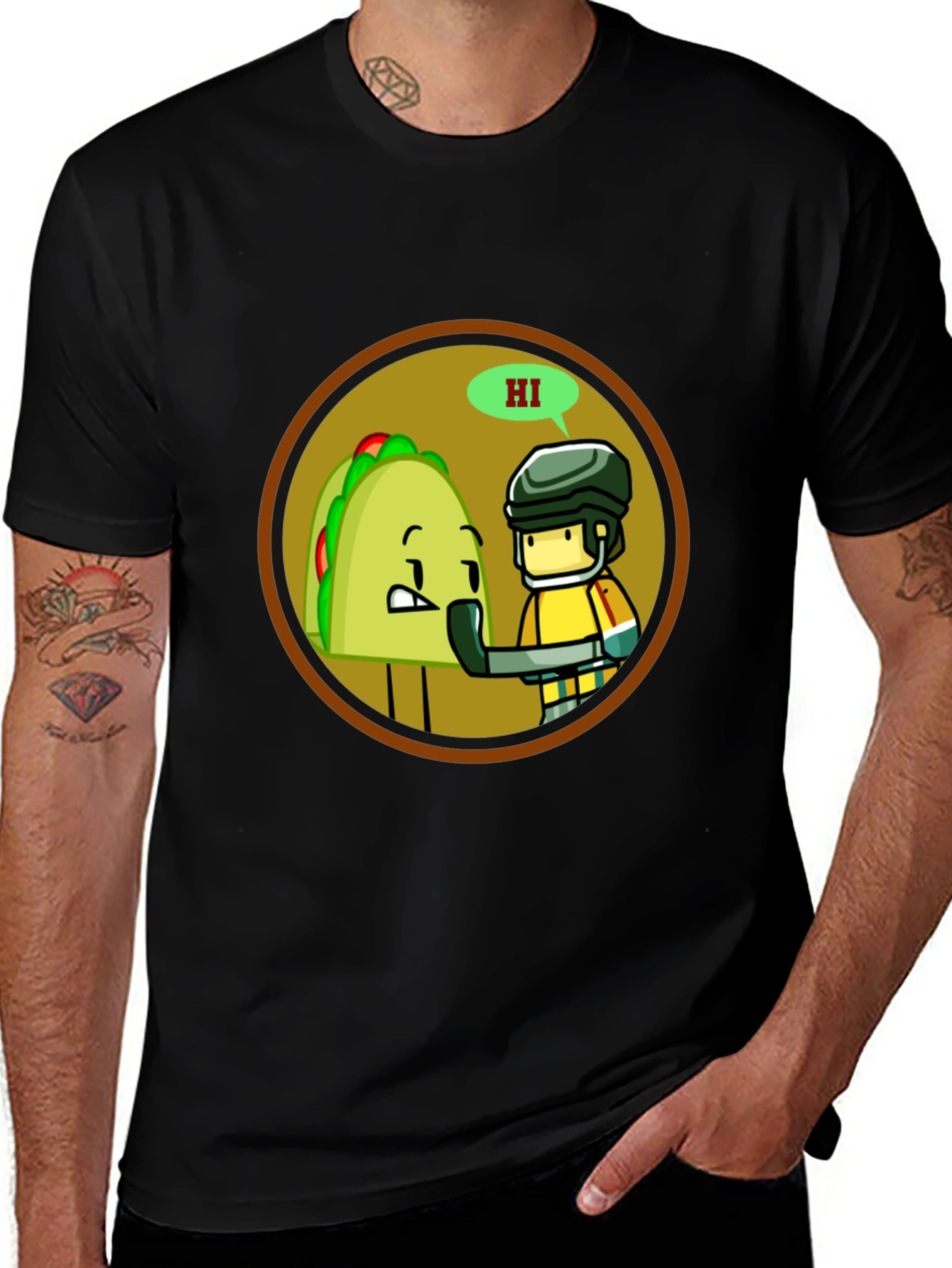 Variant 2 of Cartoon Taco & Guy Graphic Black Tee