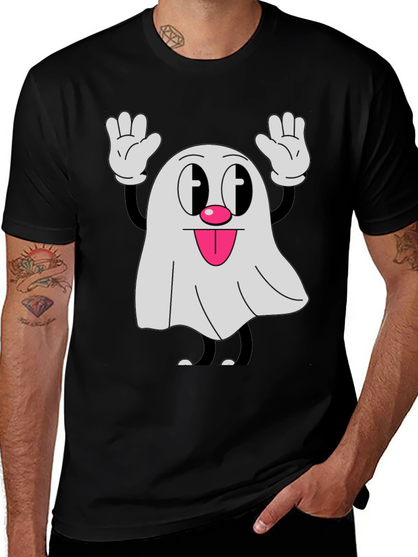 Variant 3 of Cartoon Ghost Graphic Tee - Spooky Fun Style