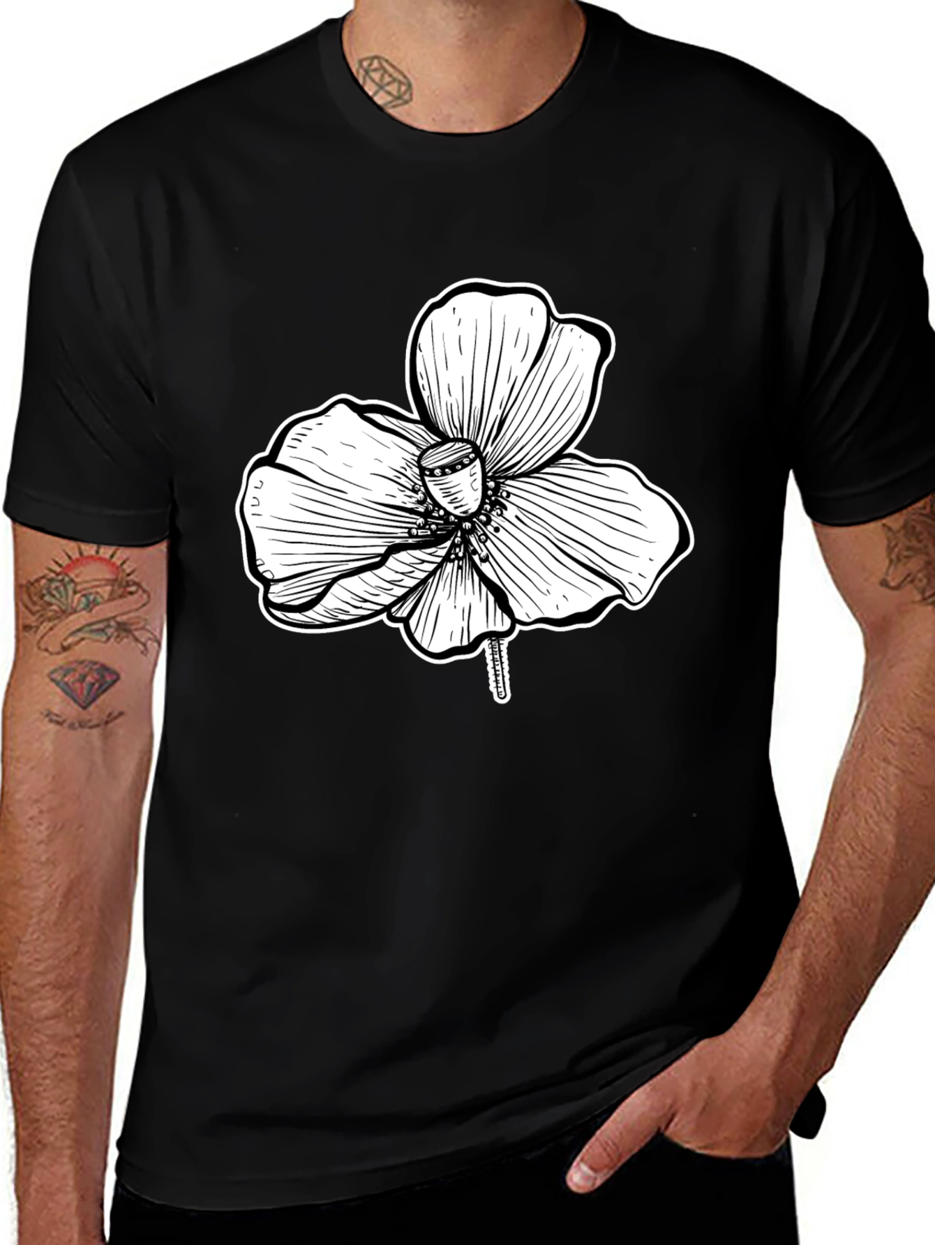 Variant 23 of Black T-Shirt with Floral Graphic