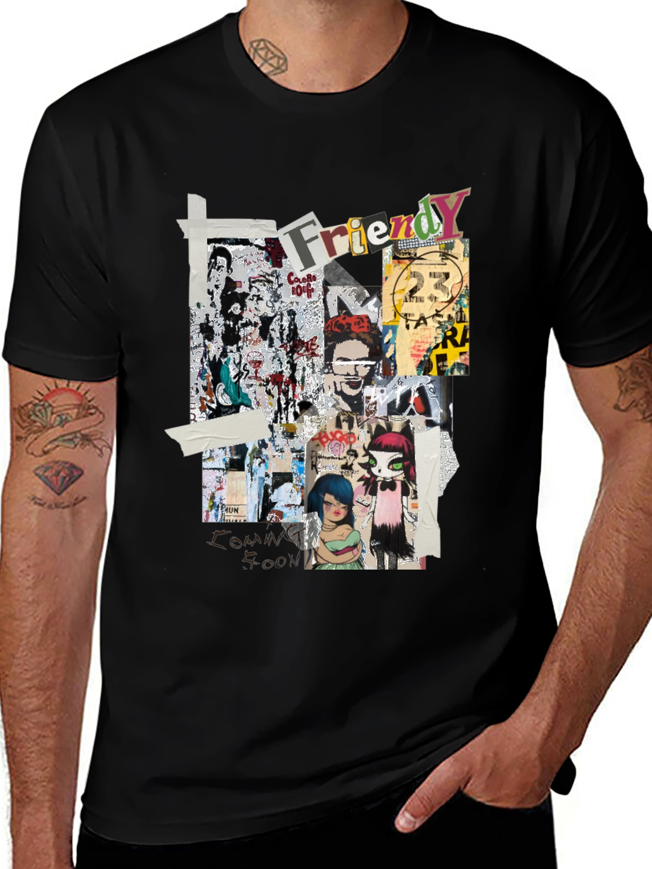 Variant 6 of Collage Graphic Tee - Black Crew Neck T-Shirt