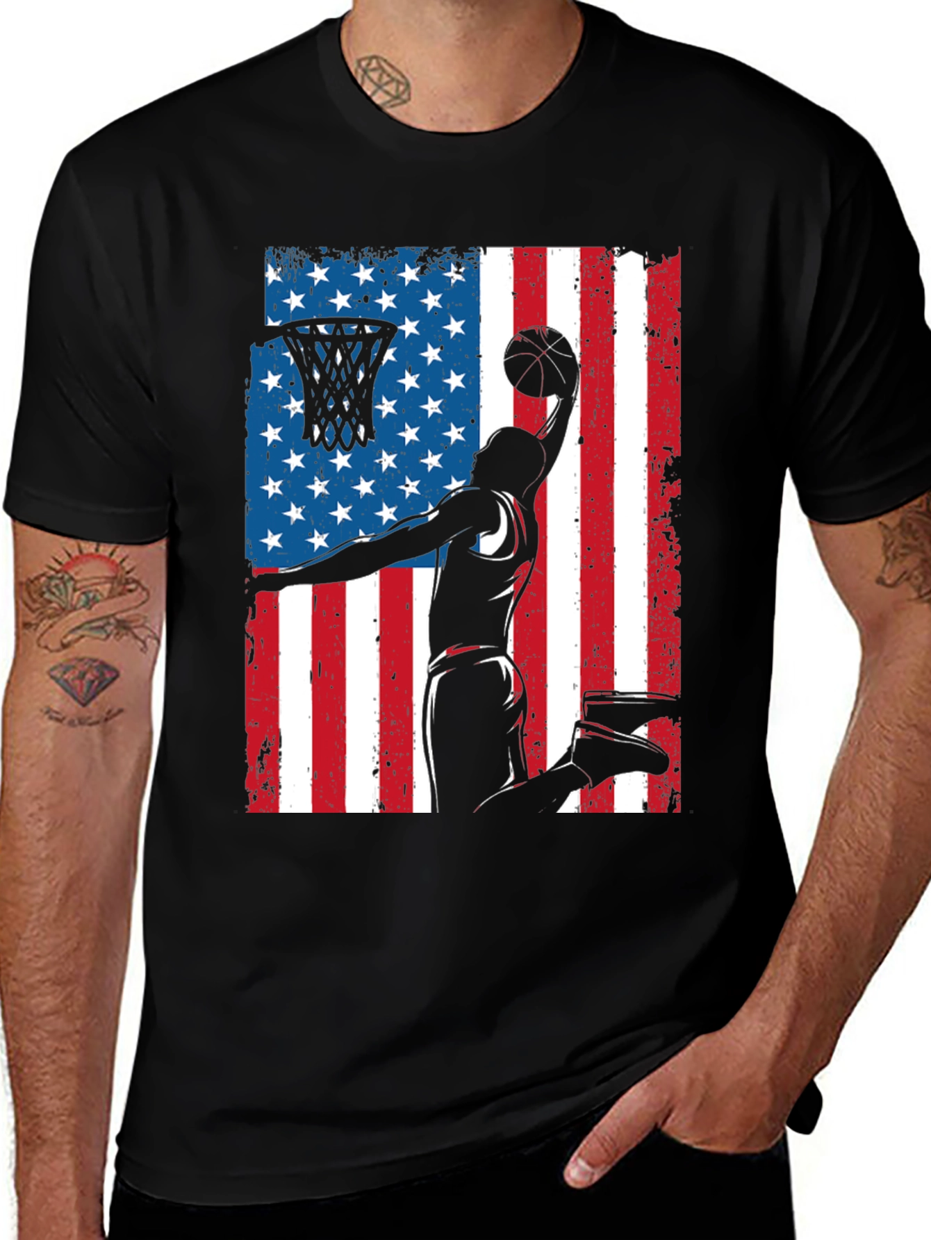 Variant 11 of Patriotic Basketball Graphic Tee - USA Flag Dunk
