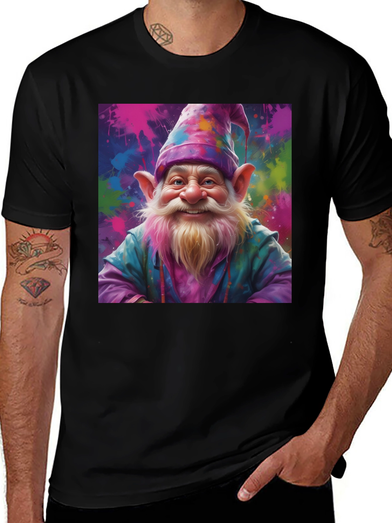 Variant 16 of Colorful Gnome Graphic Tee - Unique Artistic Design