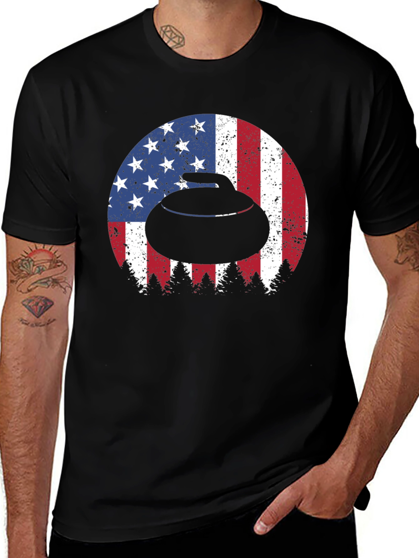 Variant 22 of Curling Stone USA Flag Men's T-Shirt