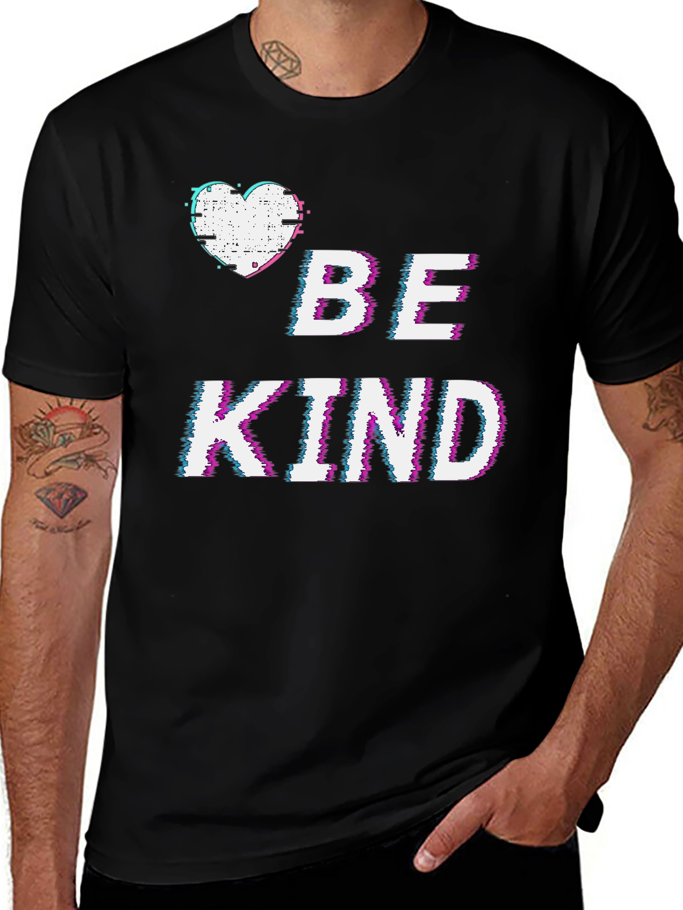 Variant 25 of Be Kind Glitch T-Shirt - Heart Graphic Tee
