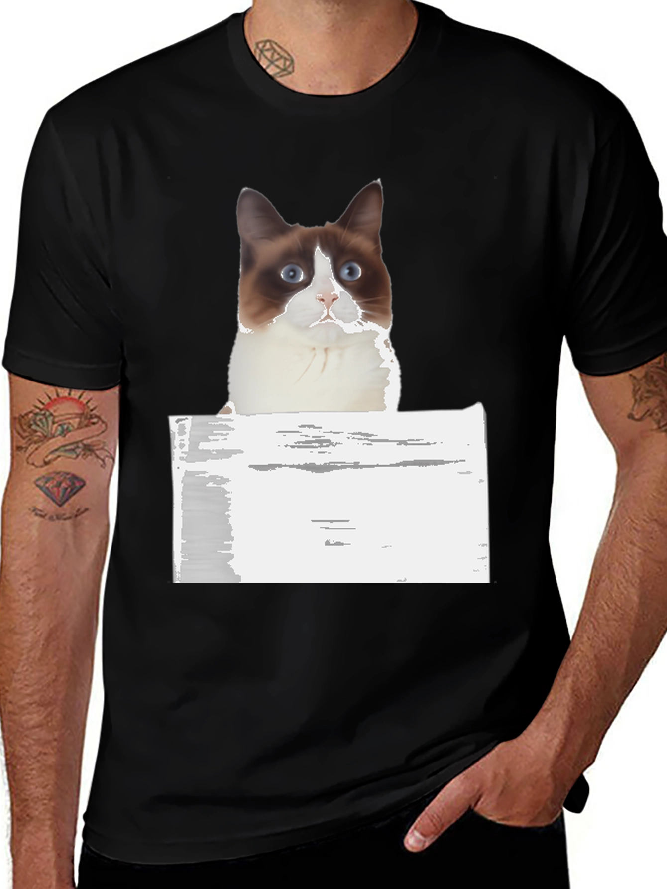 Variant 29 of Snowshoe Cat Graphic T-Shirt - Black Crew Neck Tee