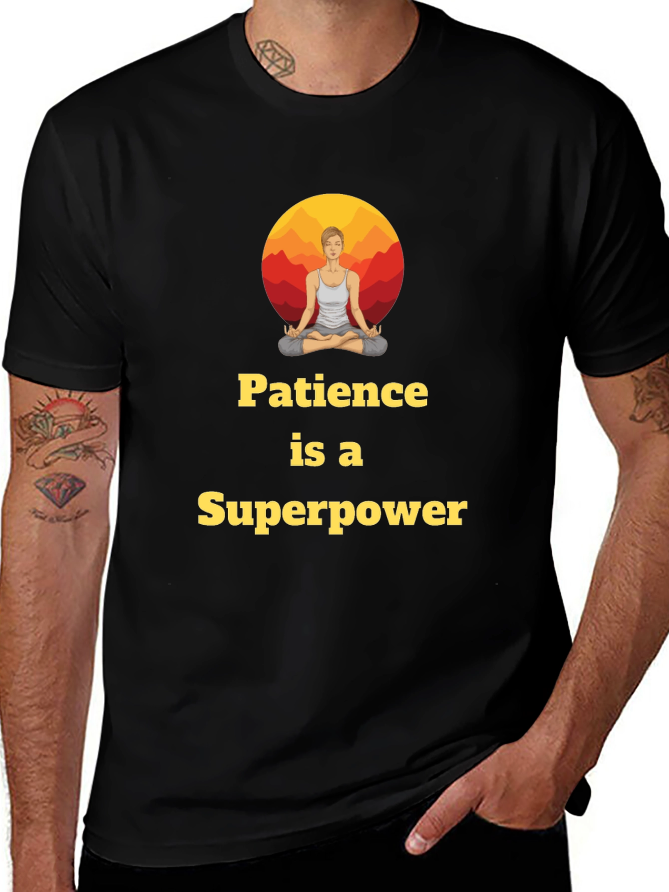 Variant 10 of Patience Superpower Yoga Black T-Shirt