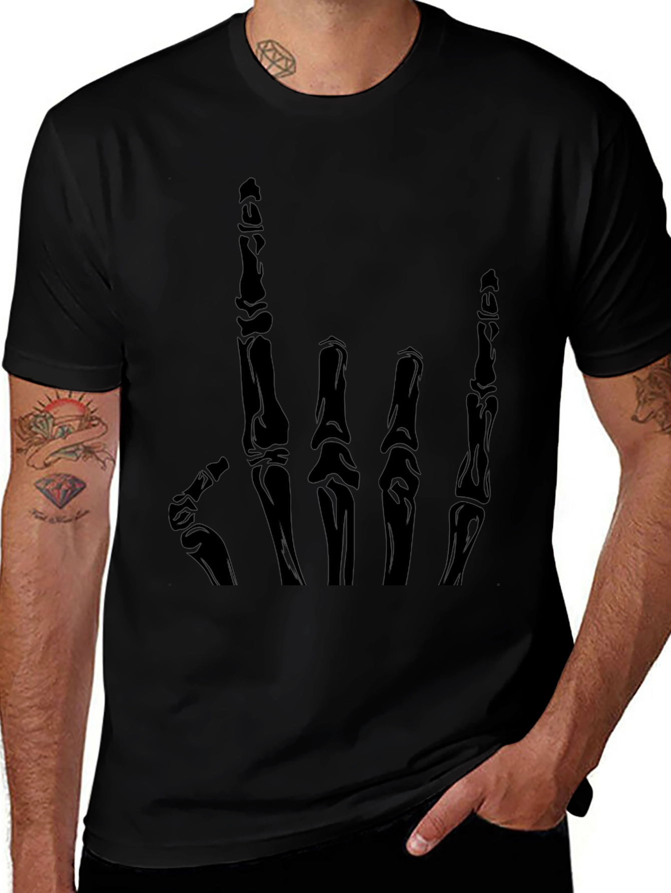 Variant 24 of Skeleton Hand Graphic T-Shirt - Black
