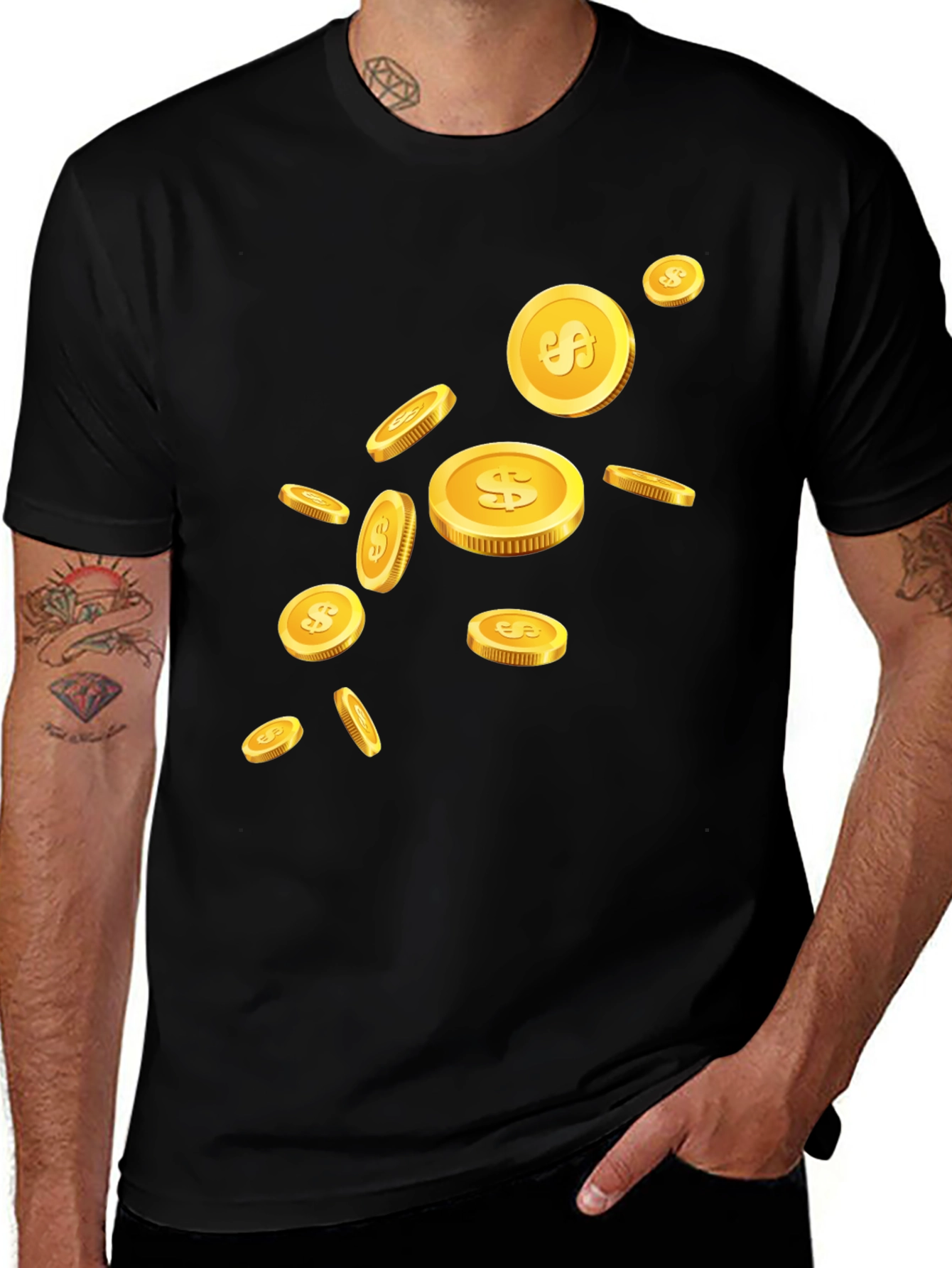 Variant 22 of Black Tee with Gold Coin Graphic - Lucky Style!