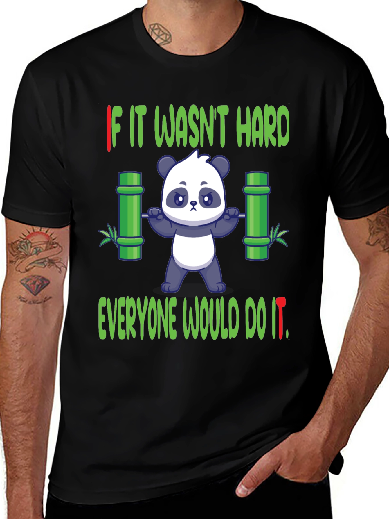 Variant 30 of Funny Panda Gym T-Shirt - Weightlifting Bamboo