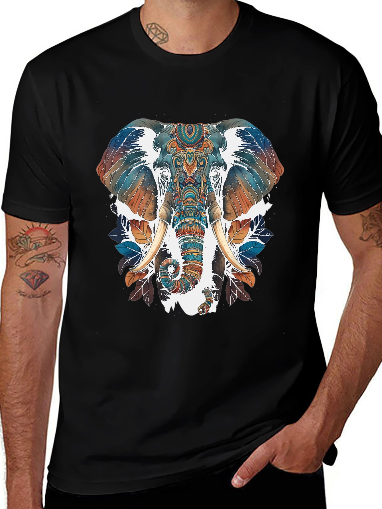 Variant 22 of Elephant Mandala Graphic Tee - Stylish Black T-Shirt