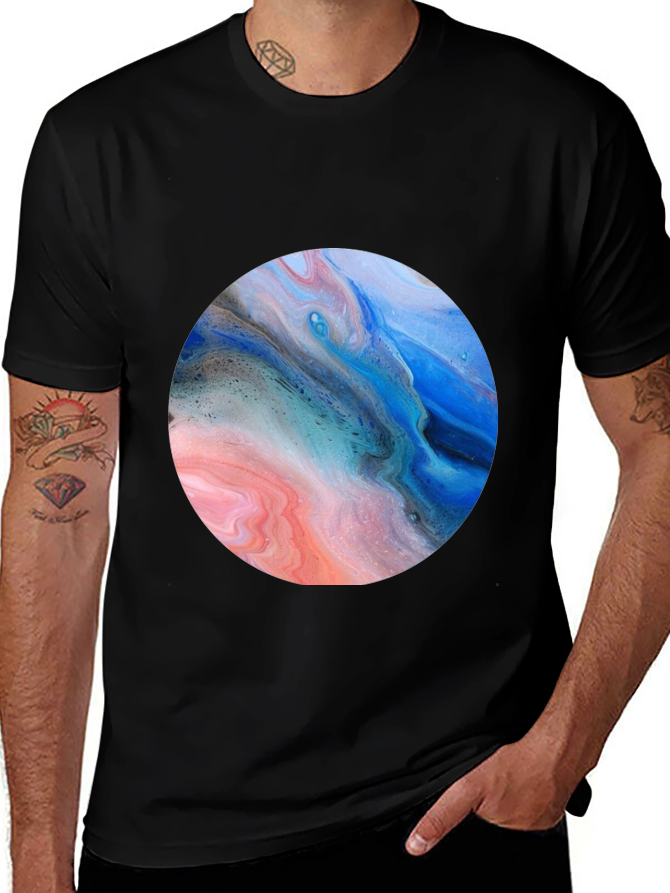 Variant 13 of Abstract Swirl Circle Graphic Black T-Shirt