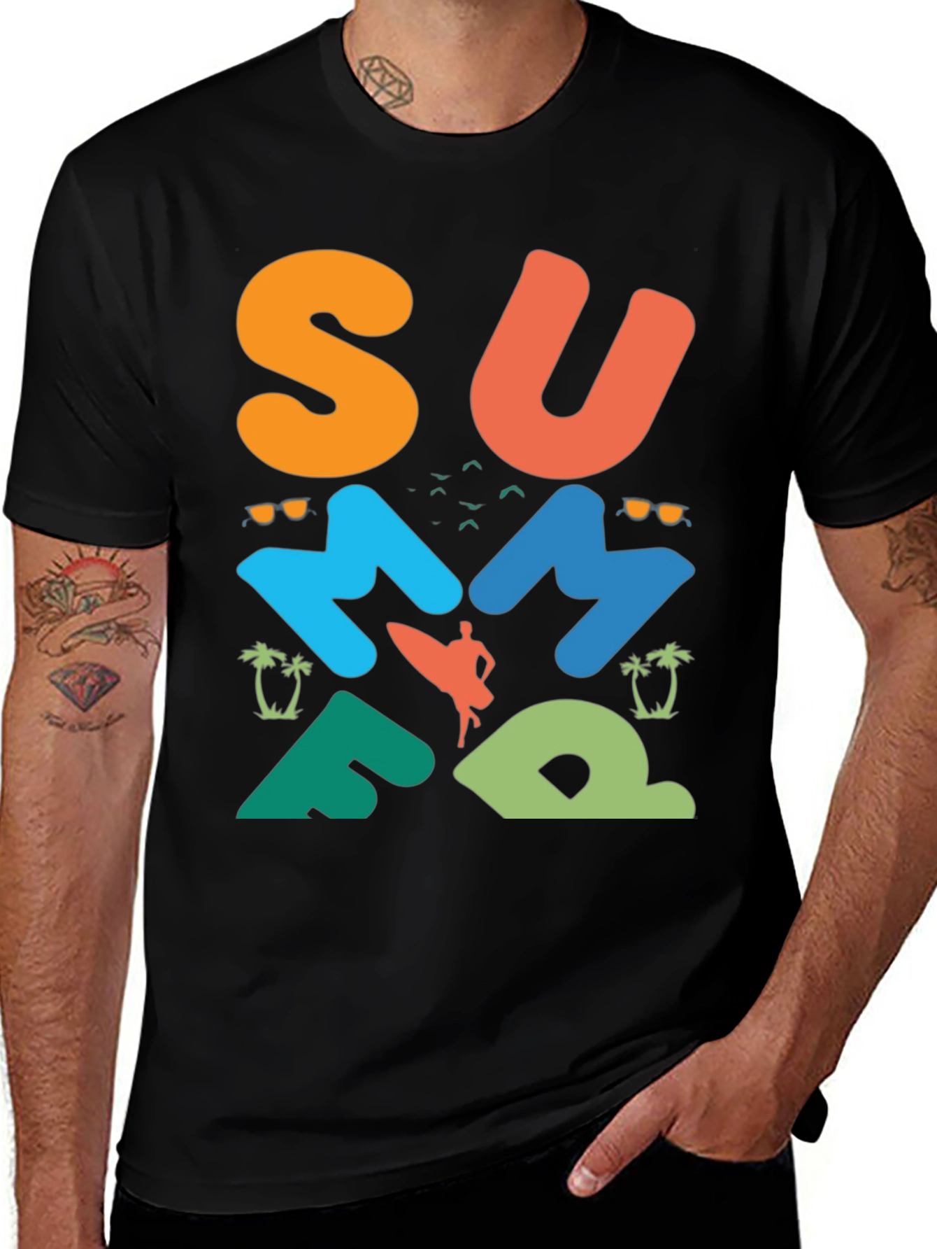 Summer Fun Graphic Tee - Black Cotton Casual Shirt