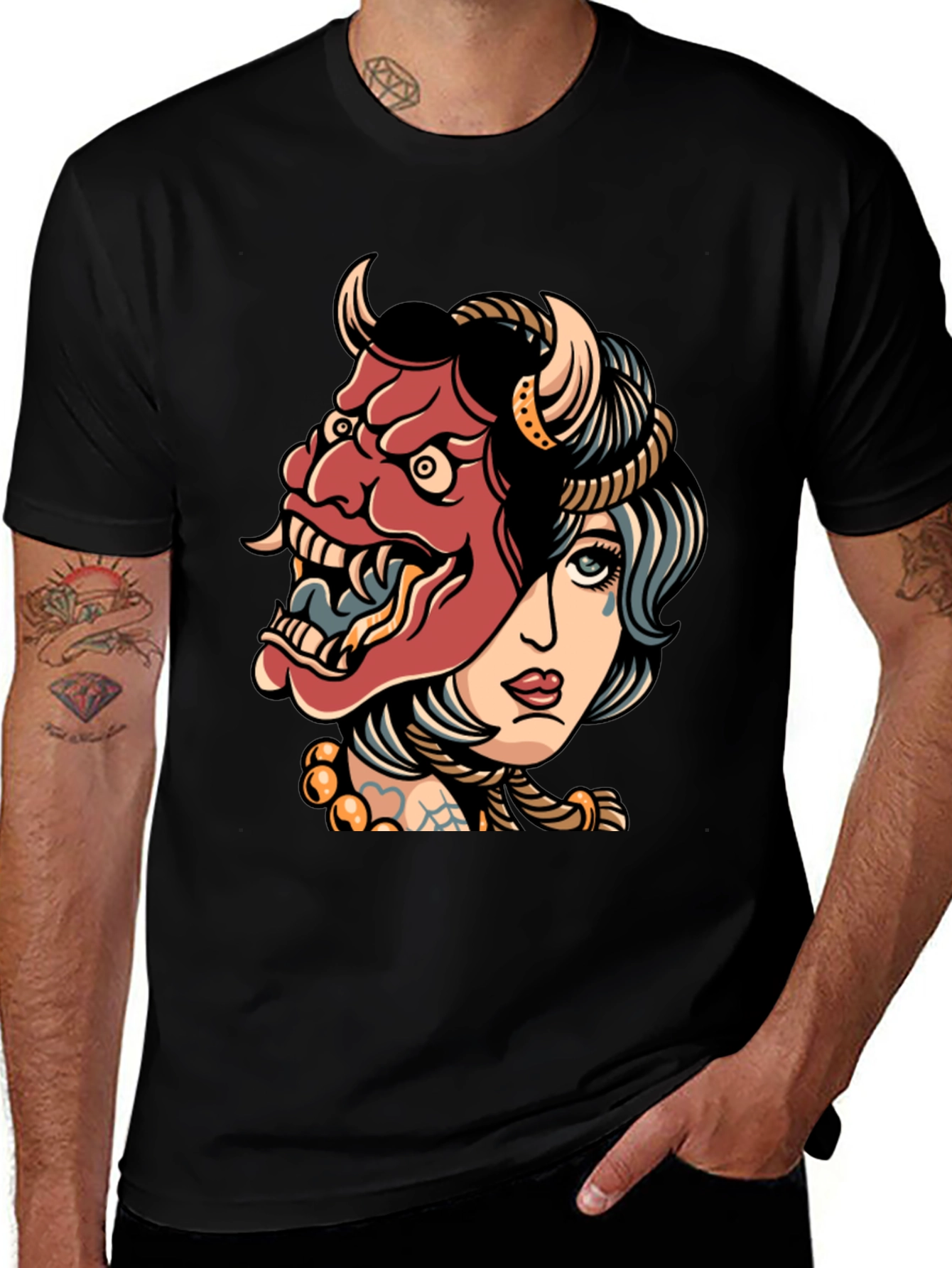 Variant 18 of Devil Mask Girl T-Shirt - Edgy Graphic Tee