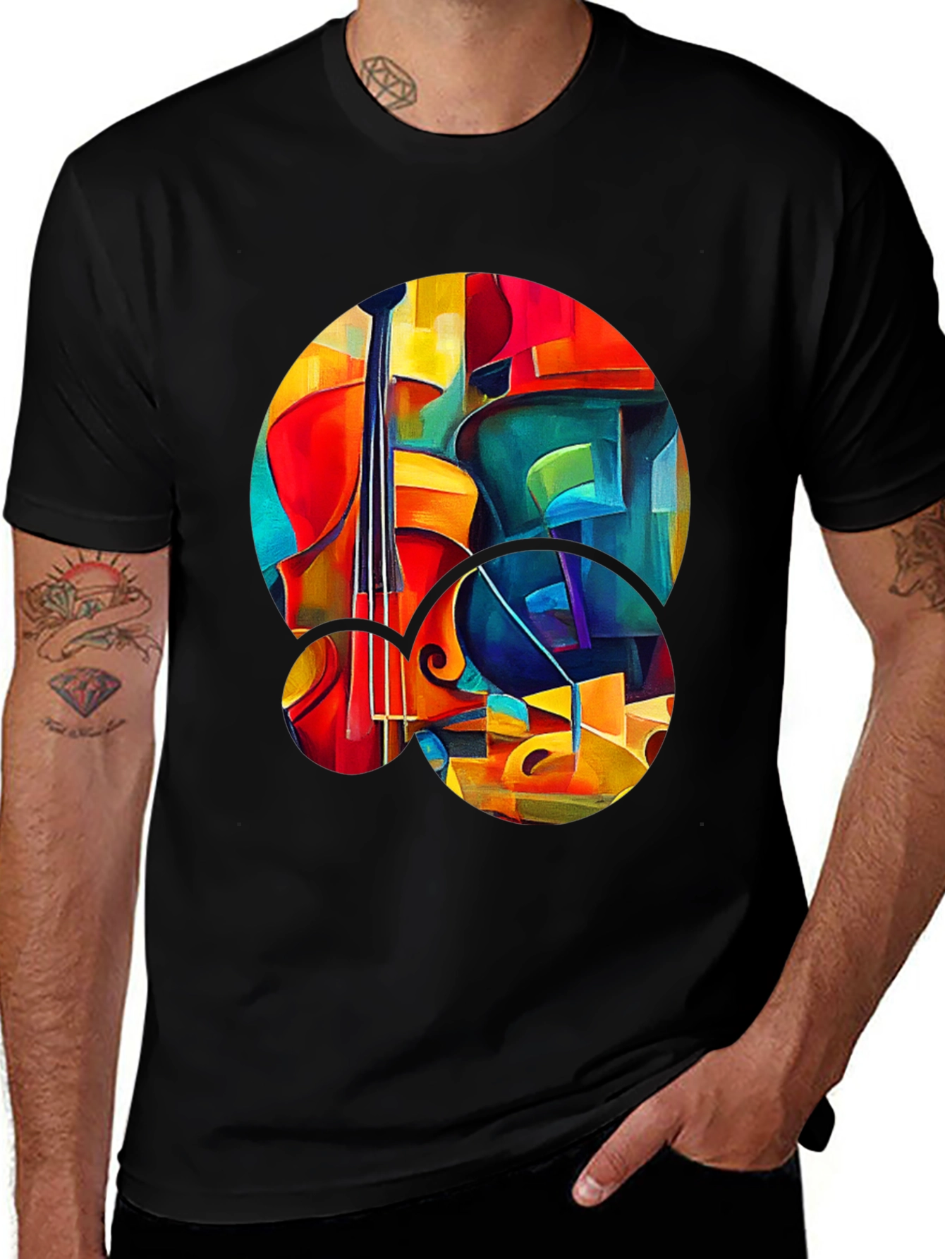 Variant 5 of Abstract Cello Graphic Print Black T-Shirt