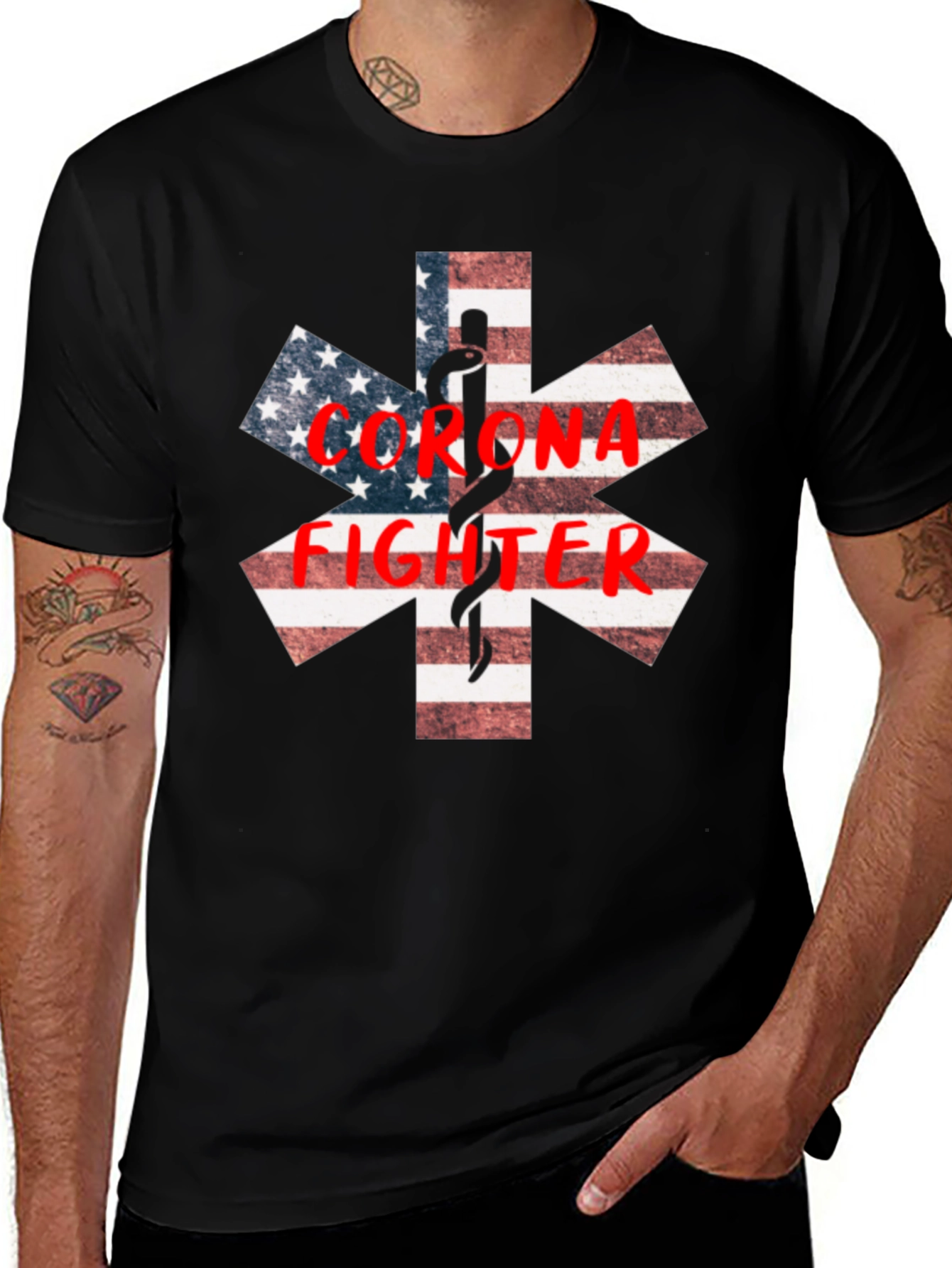 Corona Fighter T-Shirt - Patriotic EMT Design