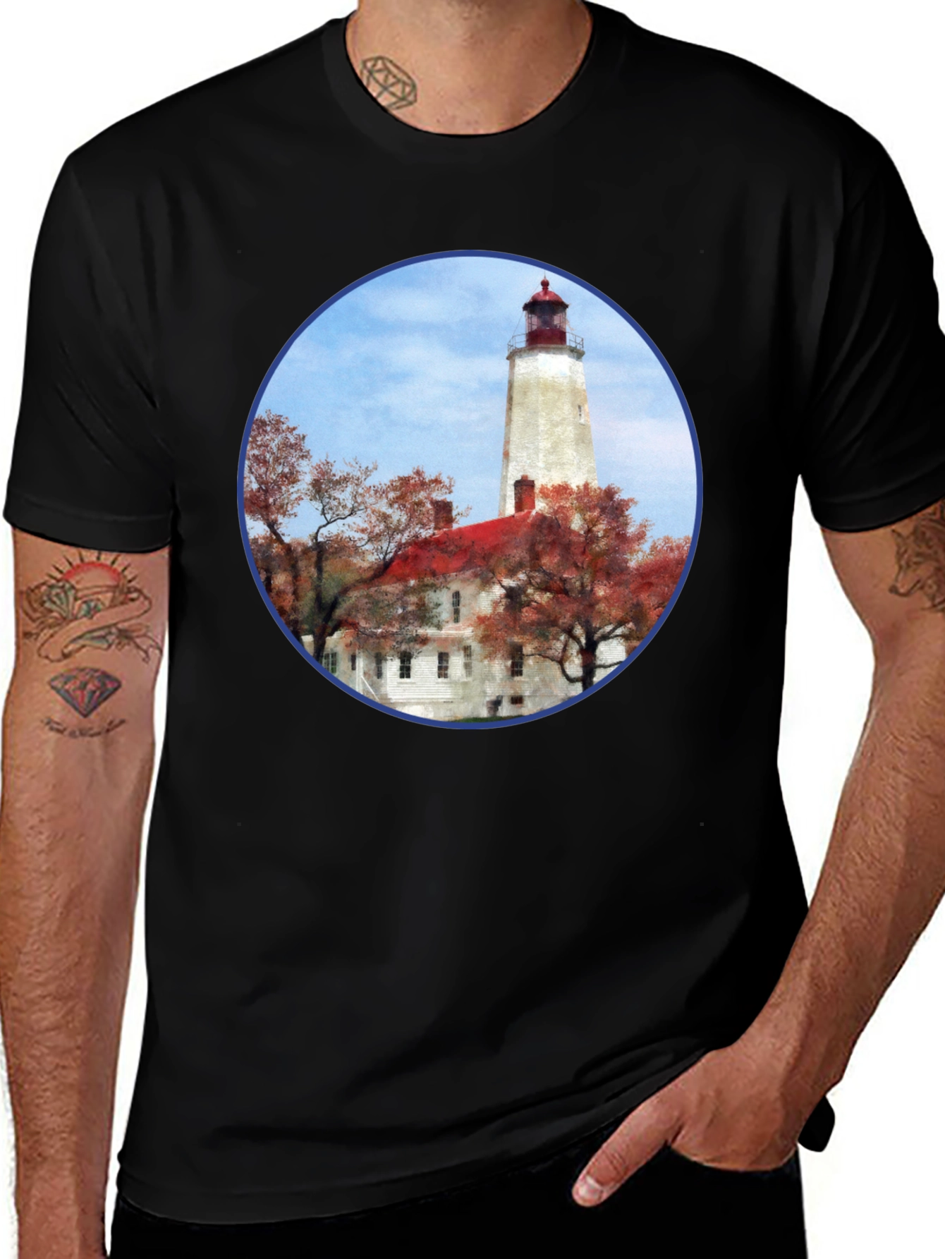 Variant 2 of Lighthouse Scene T-Shirt - Stylish Black Tee