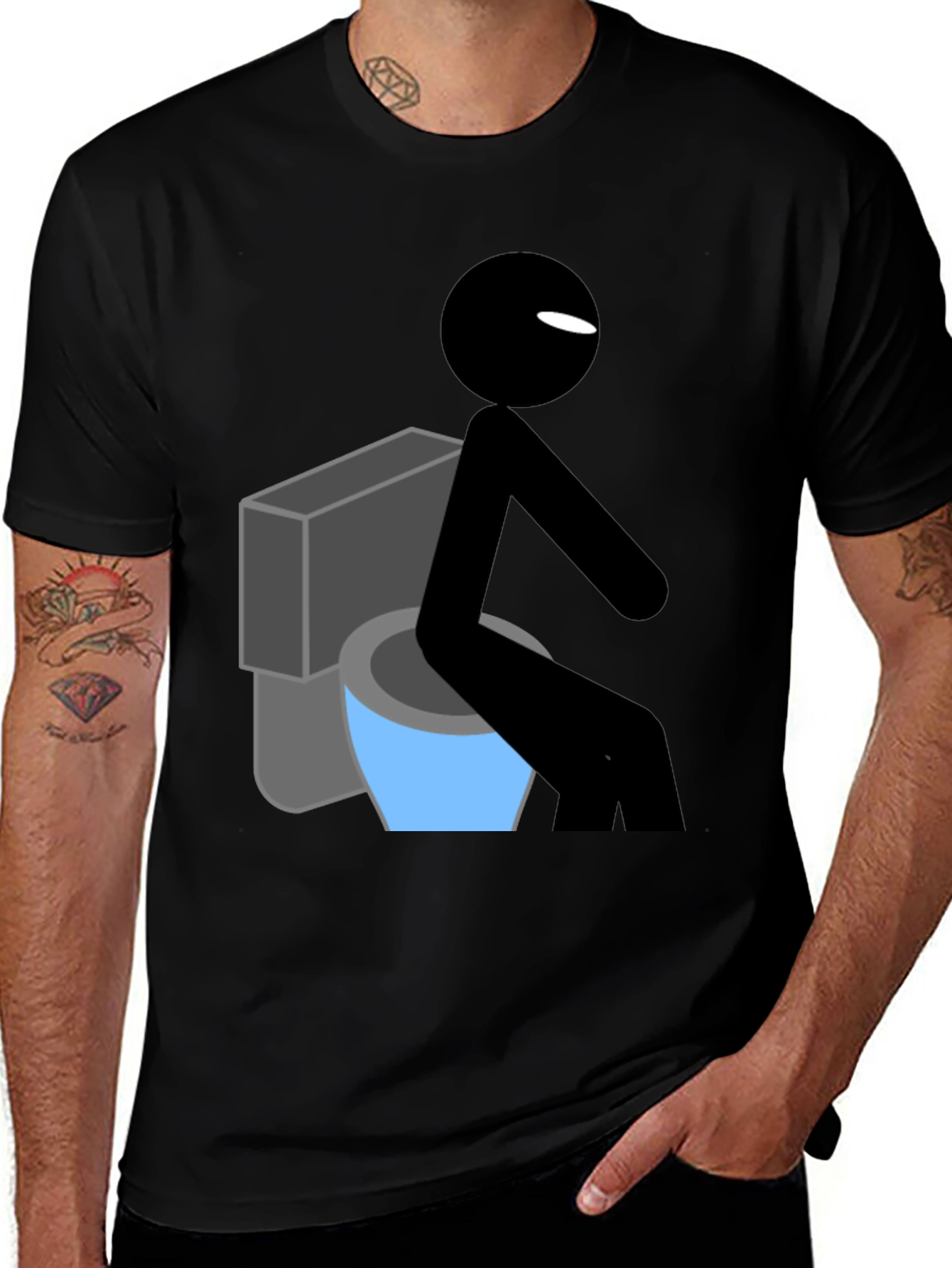 Black Toilet Humor Graphic Tee - Funny Stick Figure Shirt main image