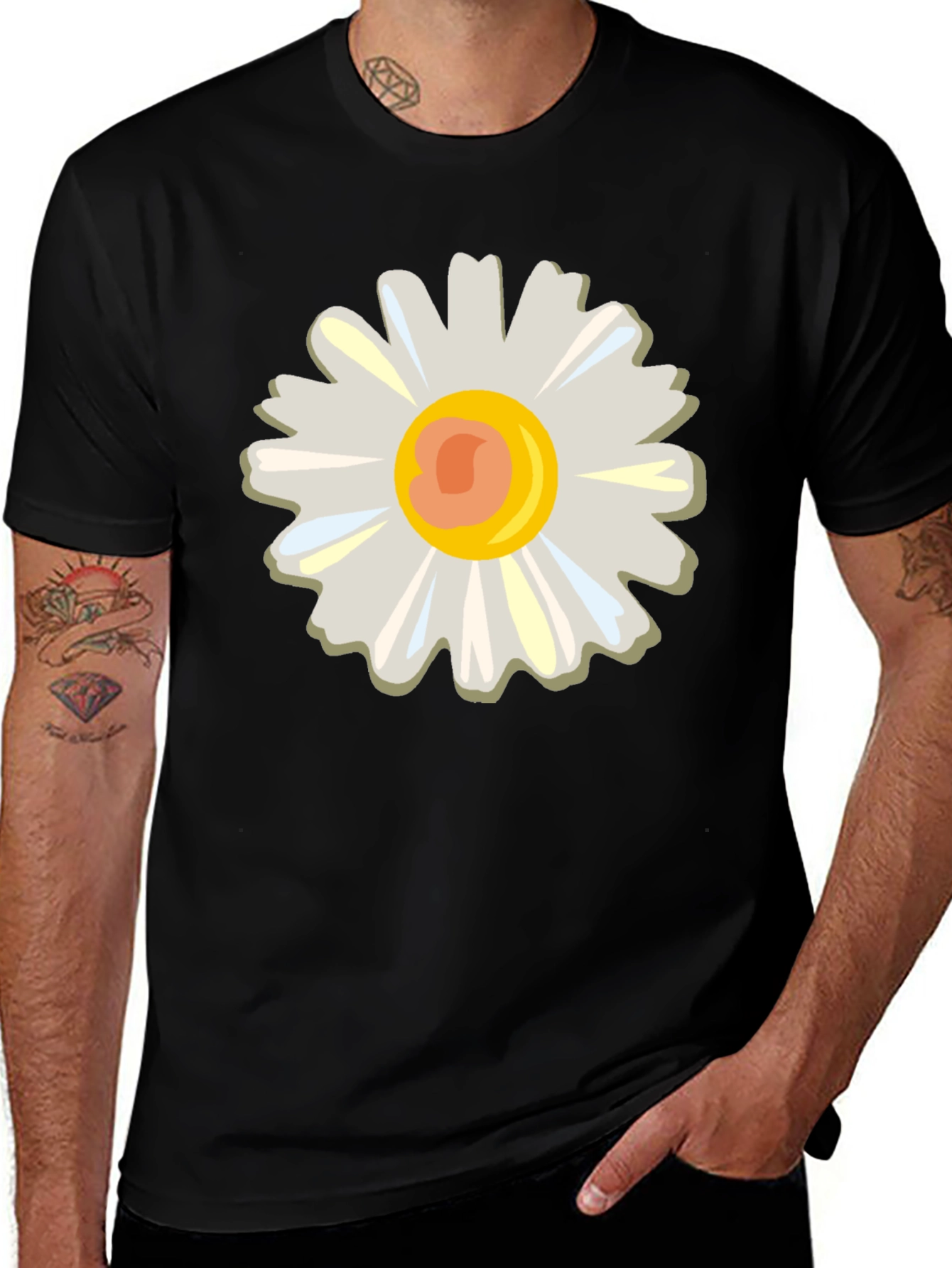 Variant 27 of Daisy Graphic Black Cotton Tee for Men